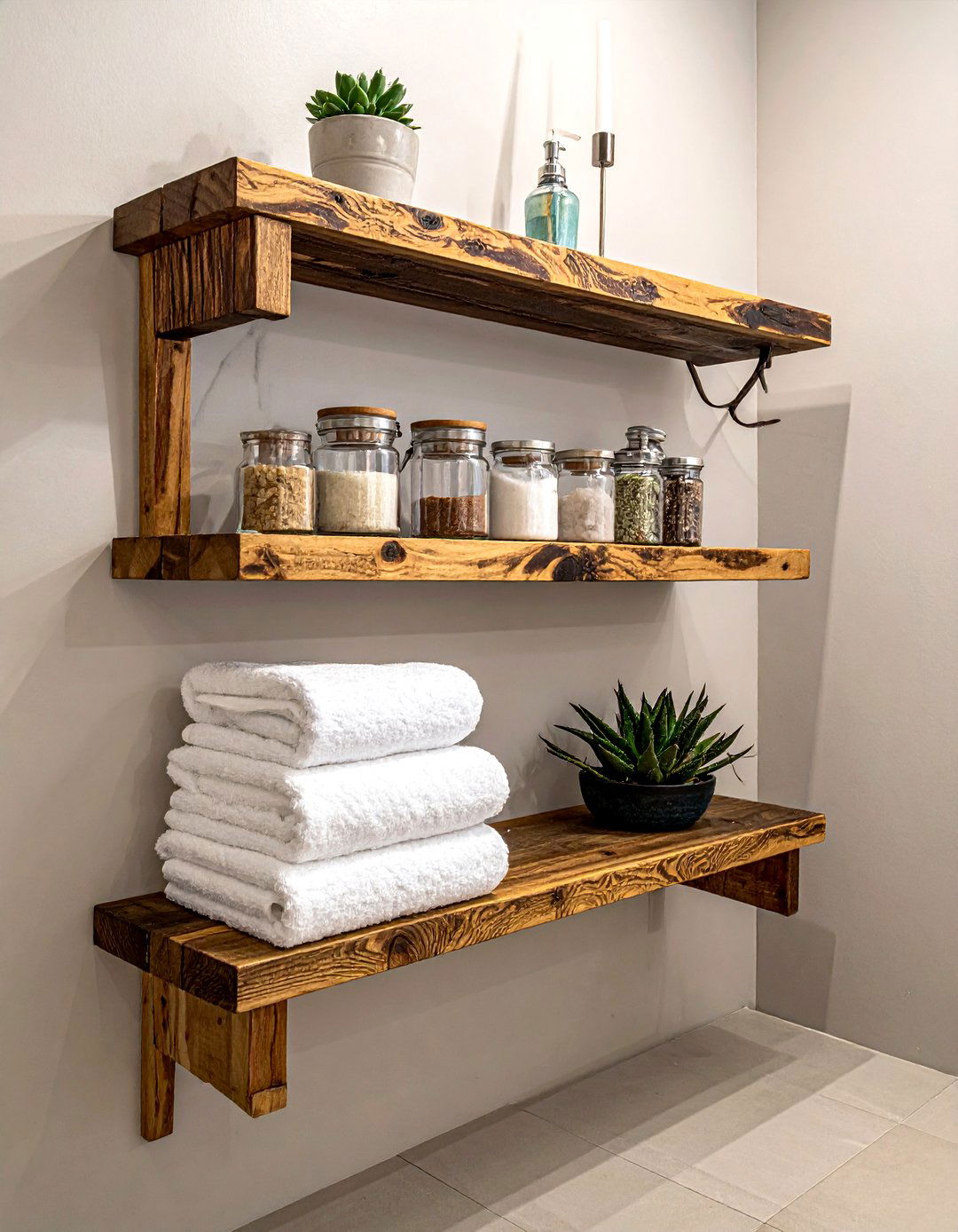 Open Wood Shelving - 30 eclectic bathroom ideas