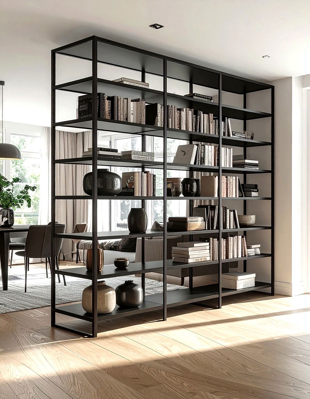 Open bookshelf room divider - 30 living room zoning ideas