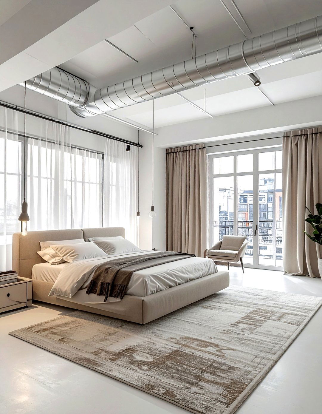 Open ceiling industrial bedroom - 30 industrial beige bedroom ideas