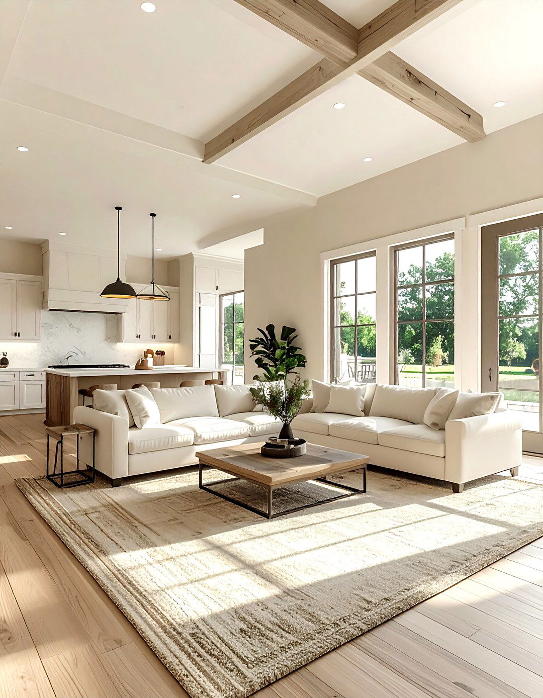 Open concept cream farmhouse living room - 30 farmhouse cream living room ideas