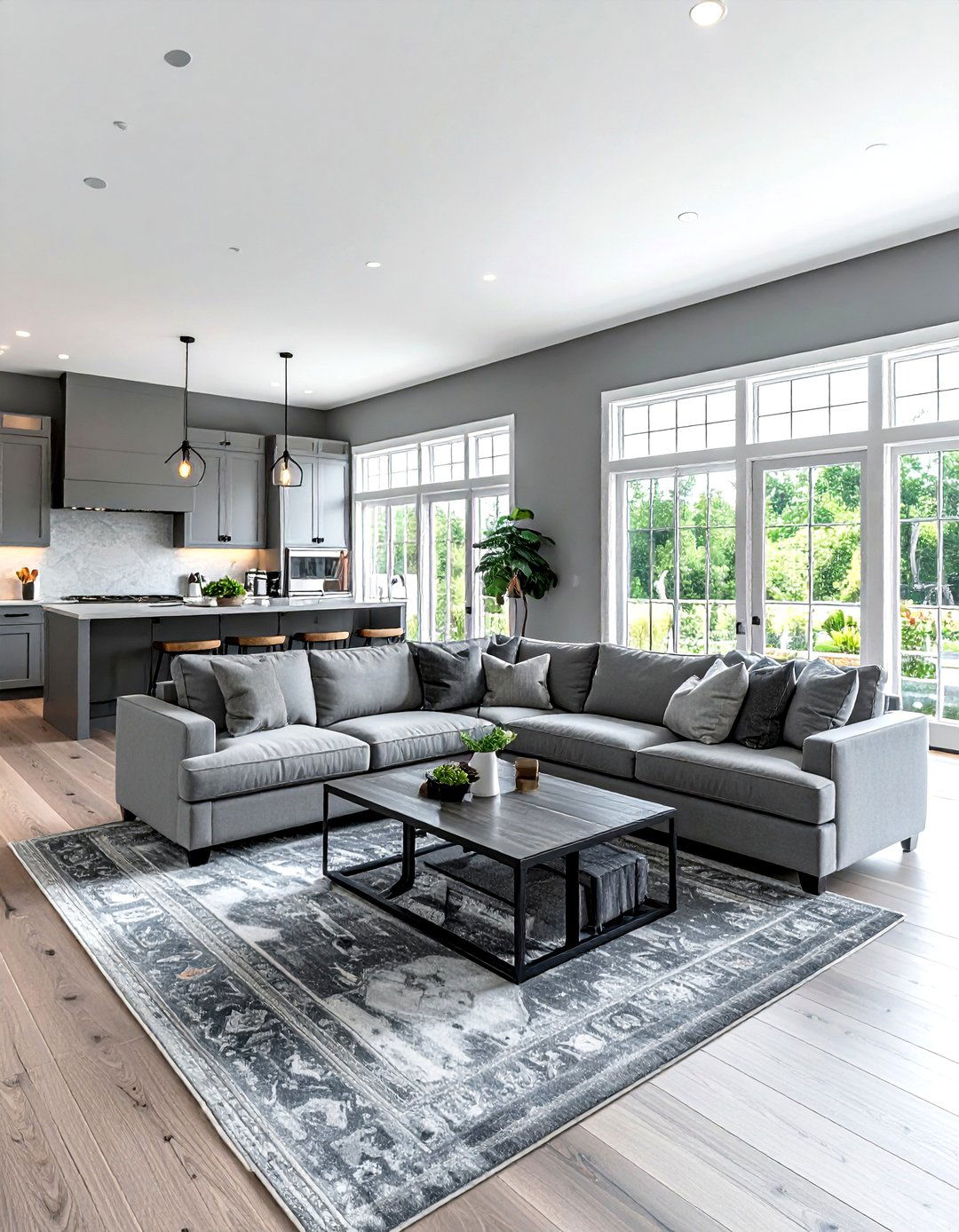Open concept gray farmhouse living room - 30 farmhouse gray living room ideas
