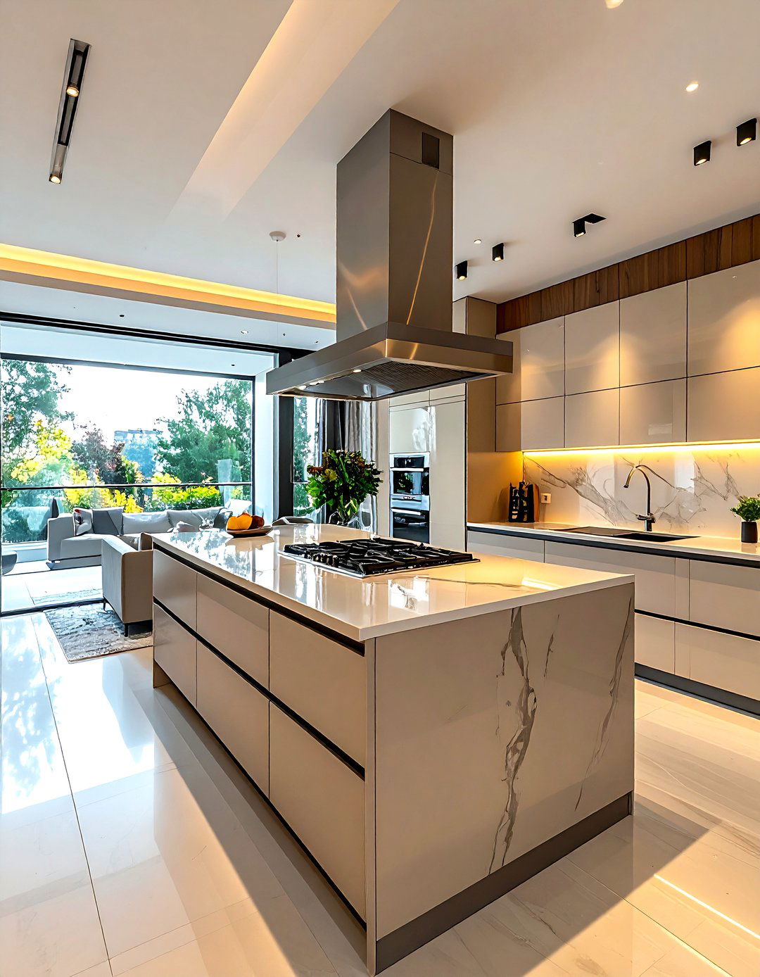 Open concept kitchen with island cooktop - 30 downdraft cooktop kitchen ideas