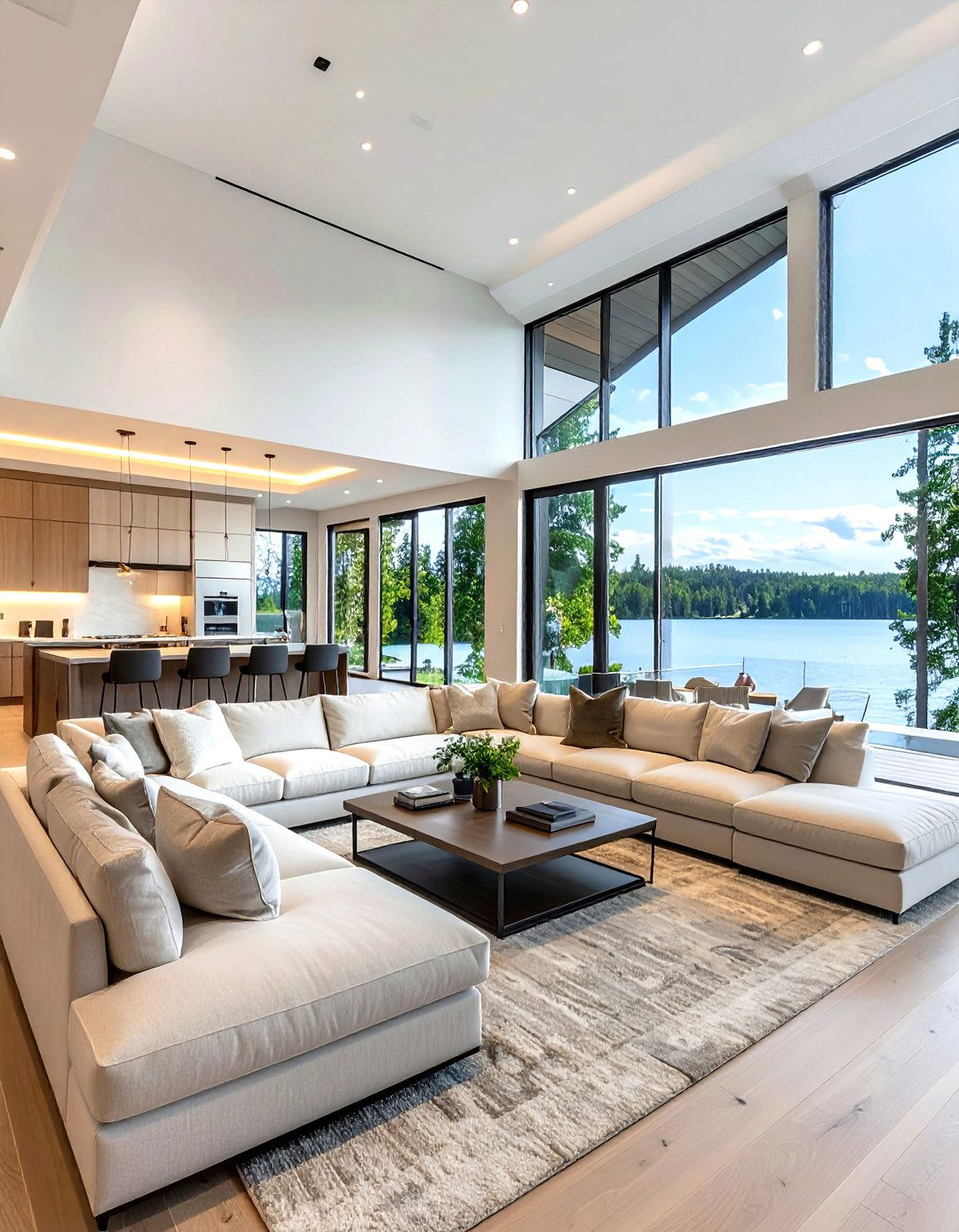 Open concept layout living room - 30 living room lake house furniture ideas