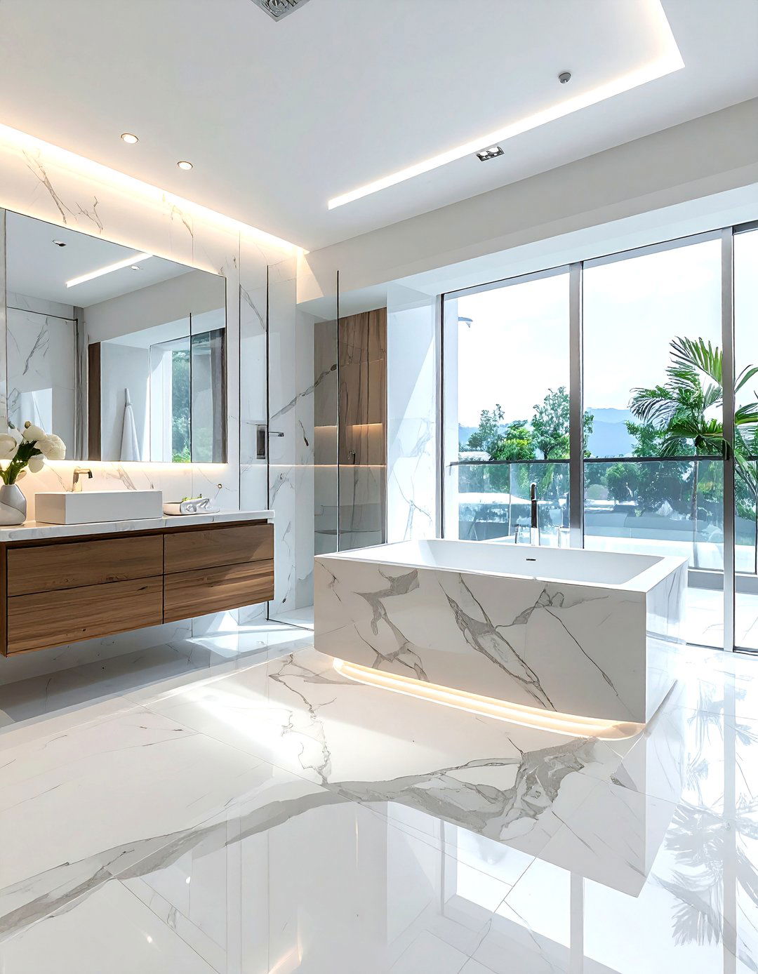 Open concept marble bathroom - 30 Statuario marble bathroom ideas