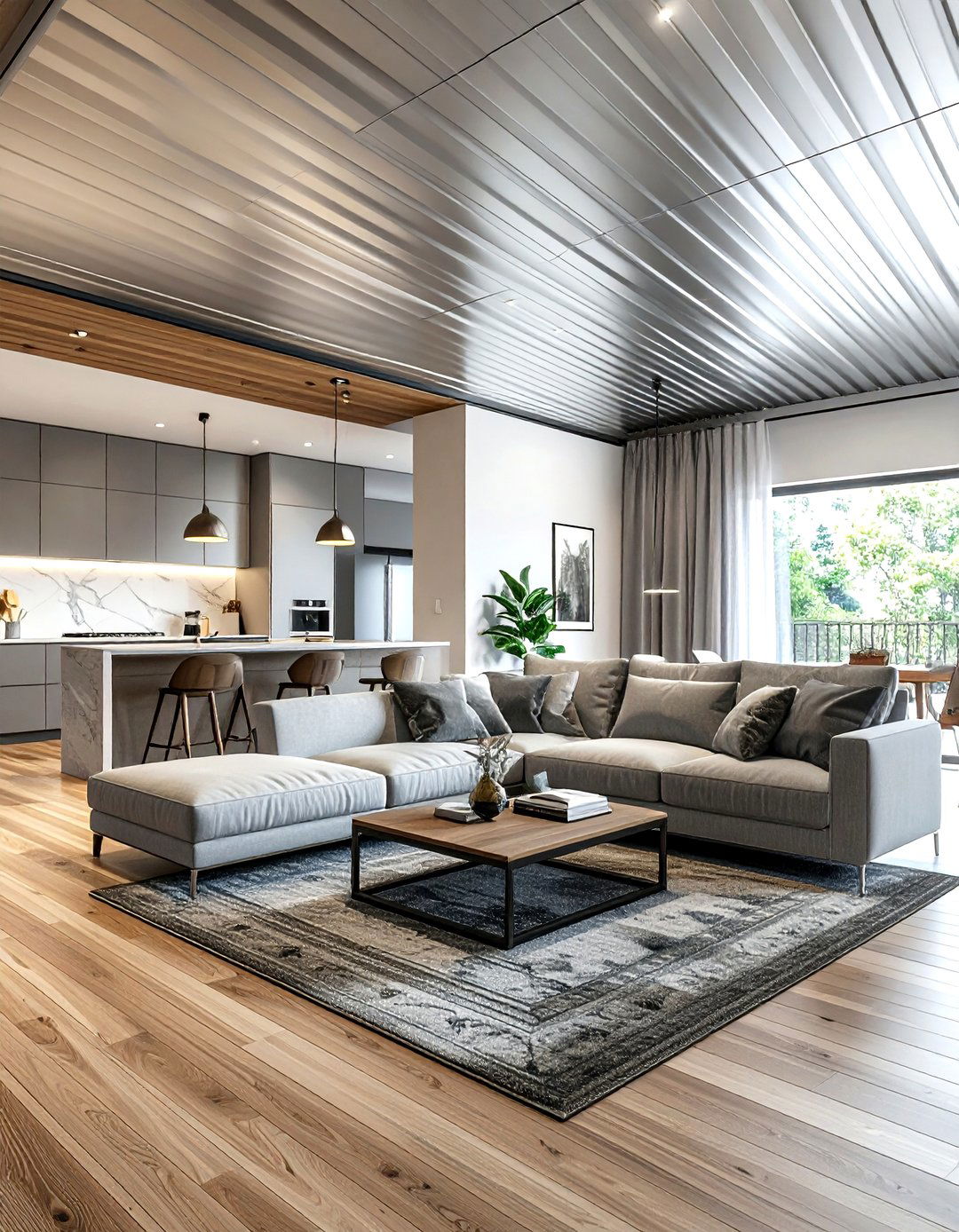 Open concept tin ceiling - 30 living room tin ceiling ideas