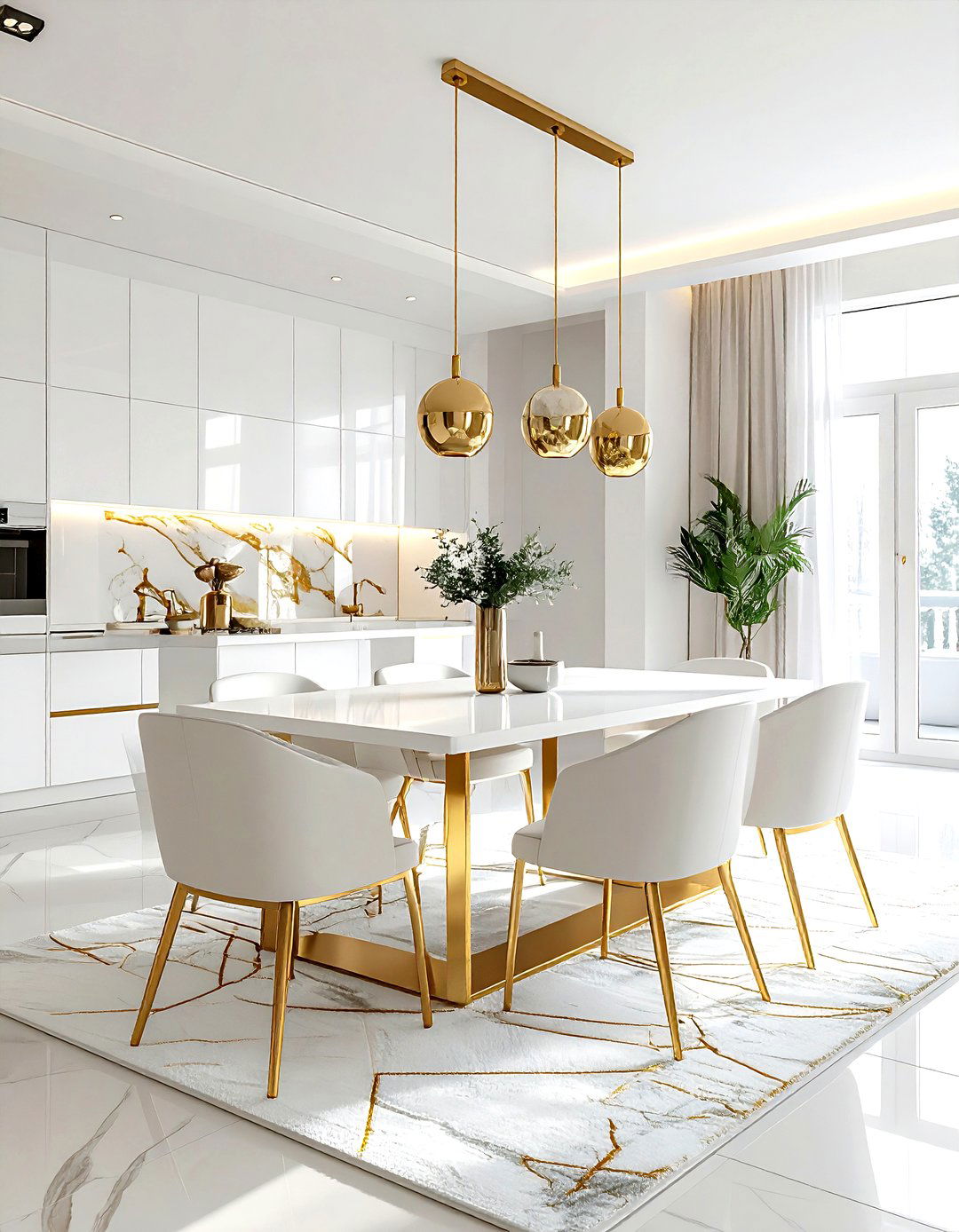 Open concept white gold dining - 30 gold and white dining room ideas