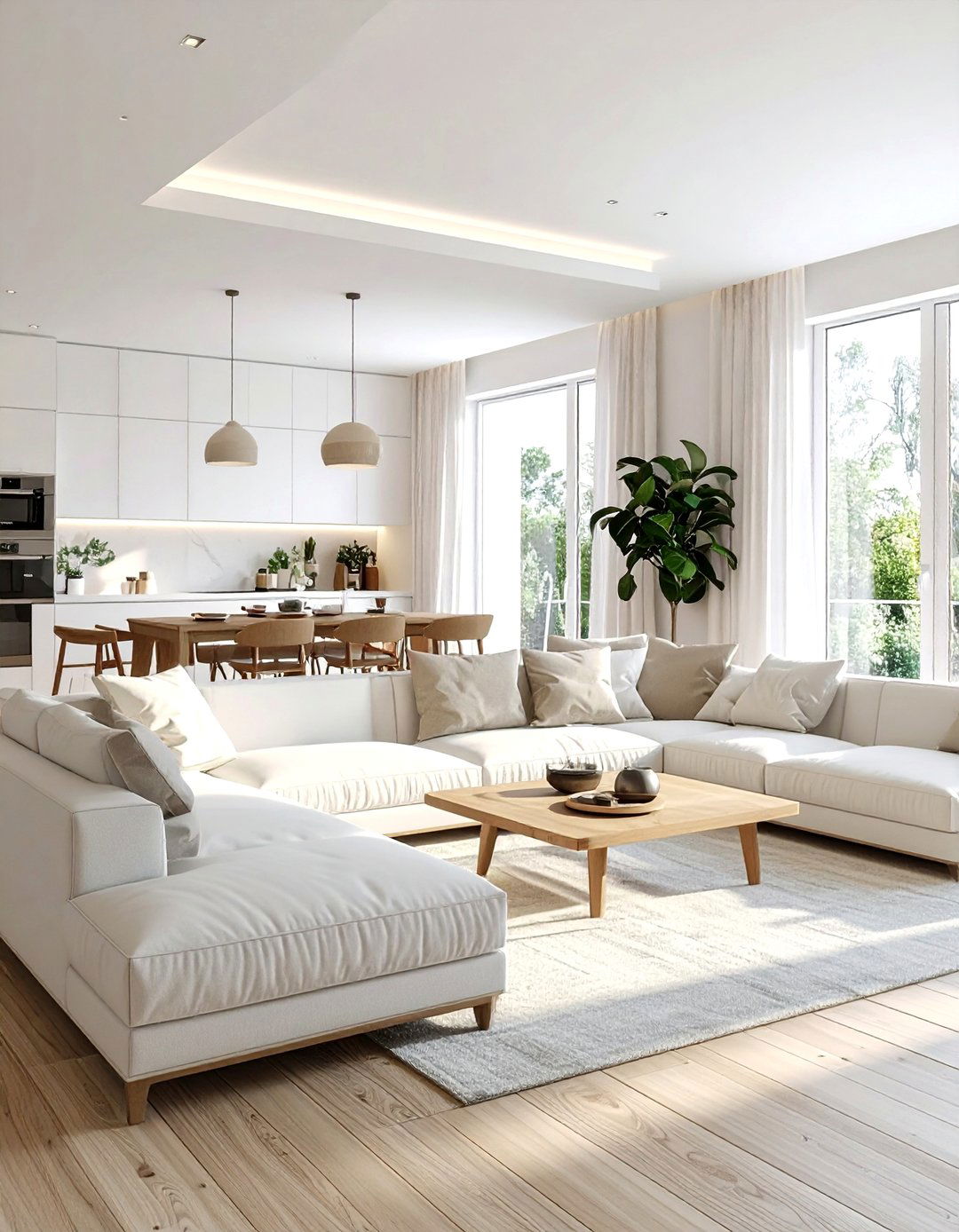Open concept white living room - 30 cream and white living room ideas