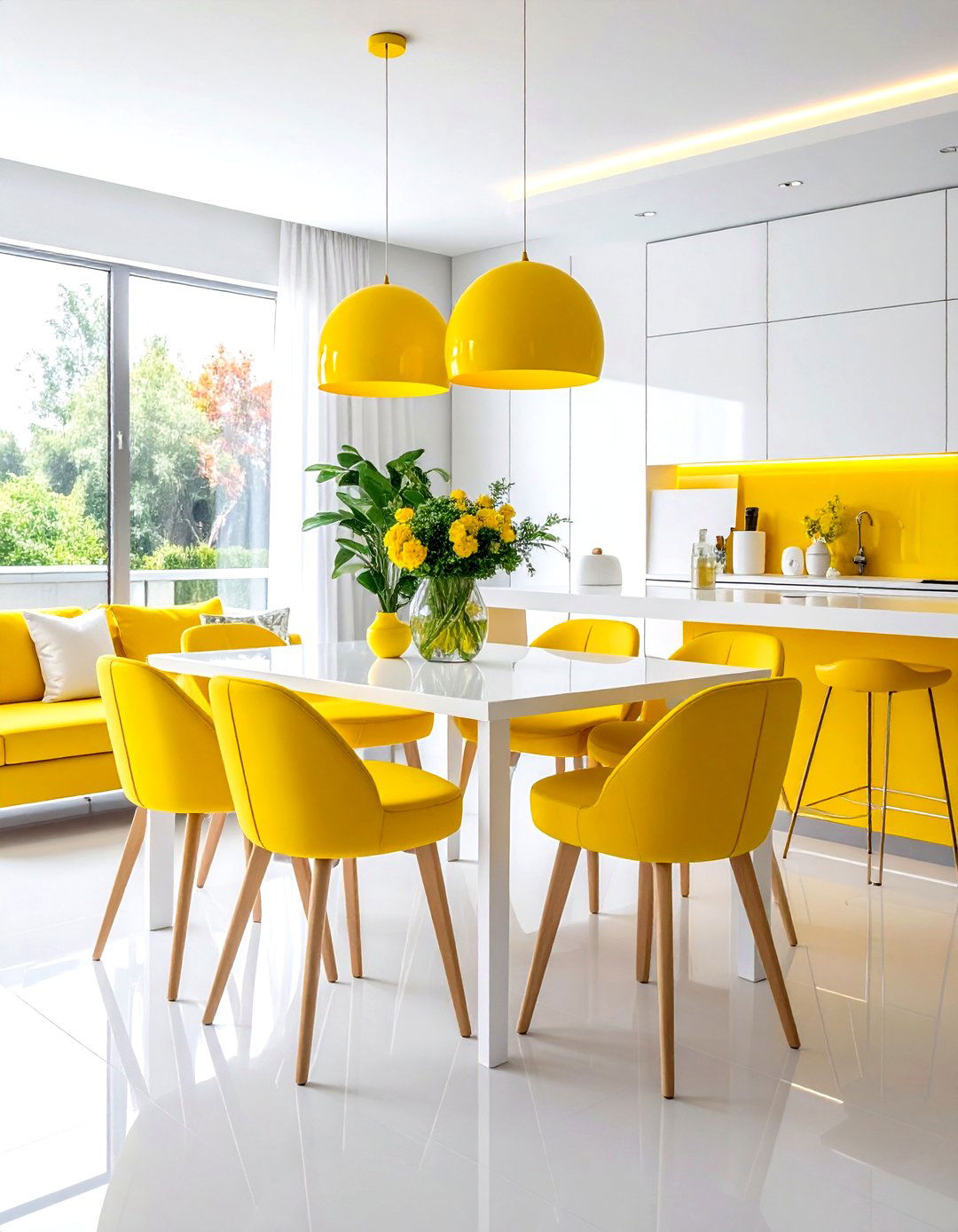 Open concept yellow and white dining room - 30 yellow and white dining room ideas
