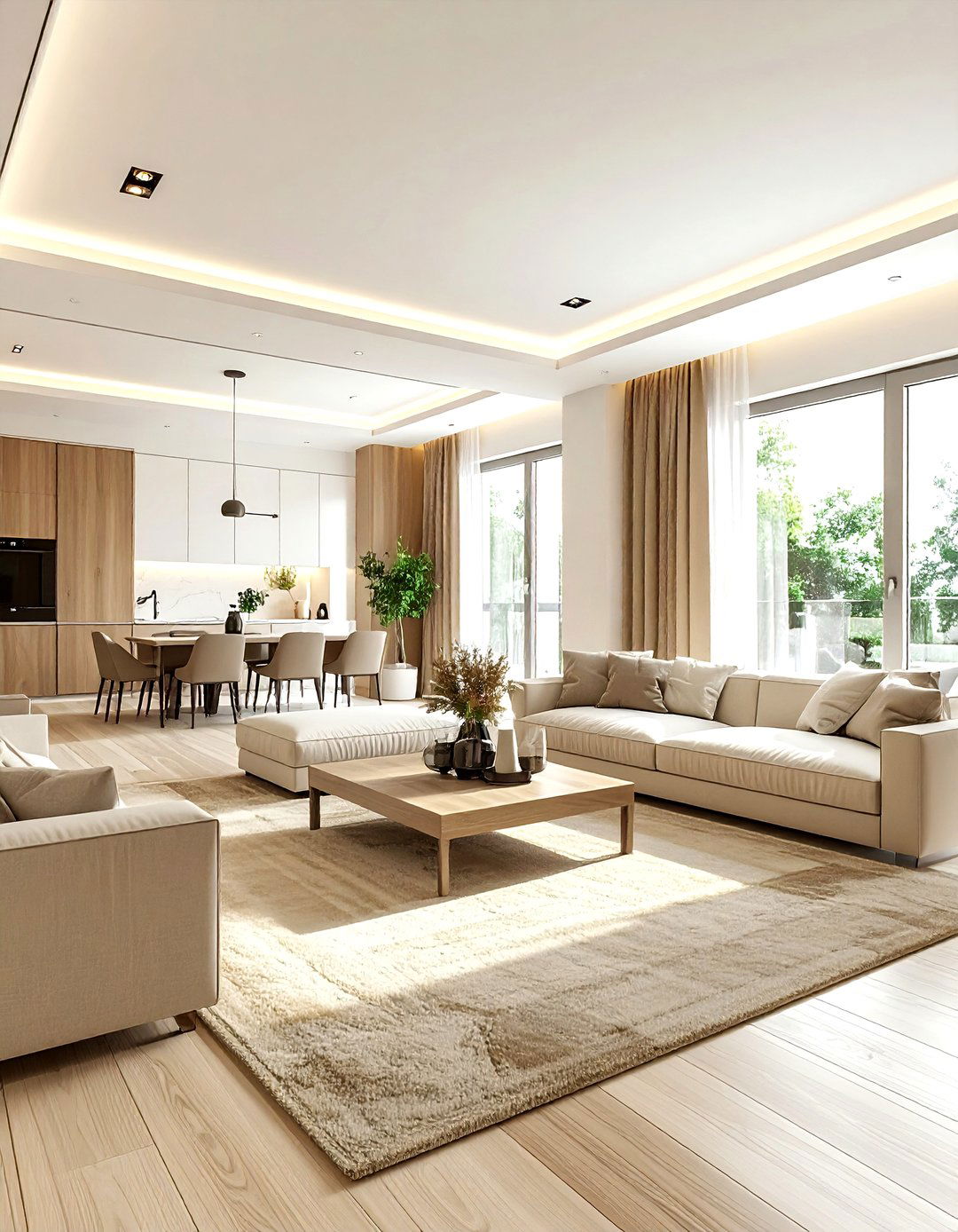 Open plan beige living room - 30 contemporary beige living room ideas