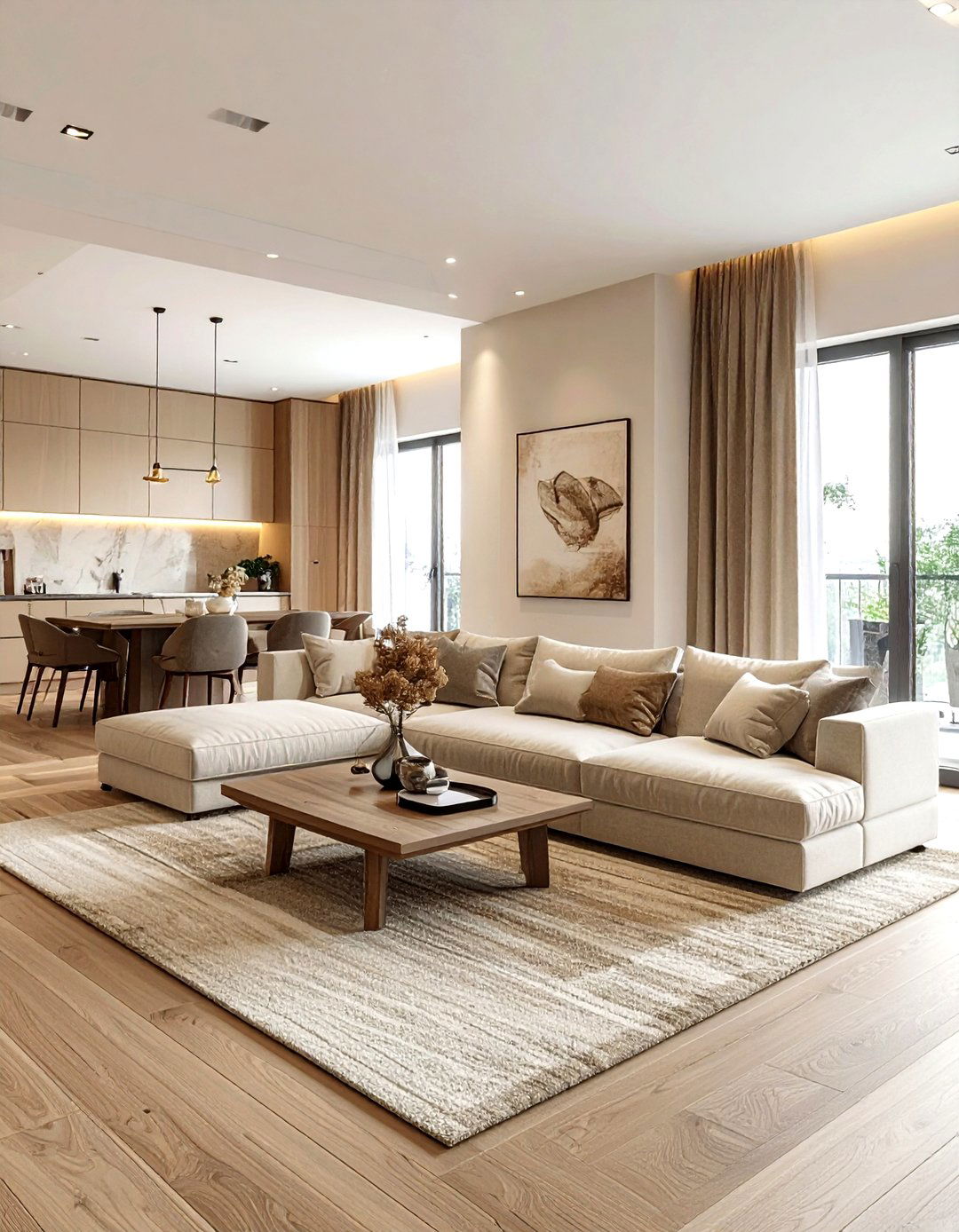 Open plan beige living room - 30 modern beige living room ideas