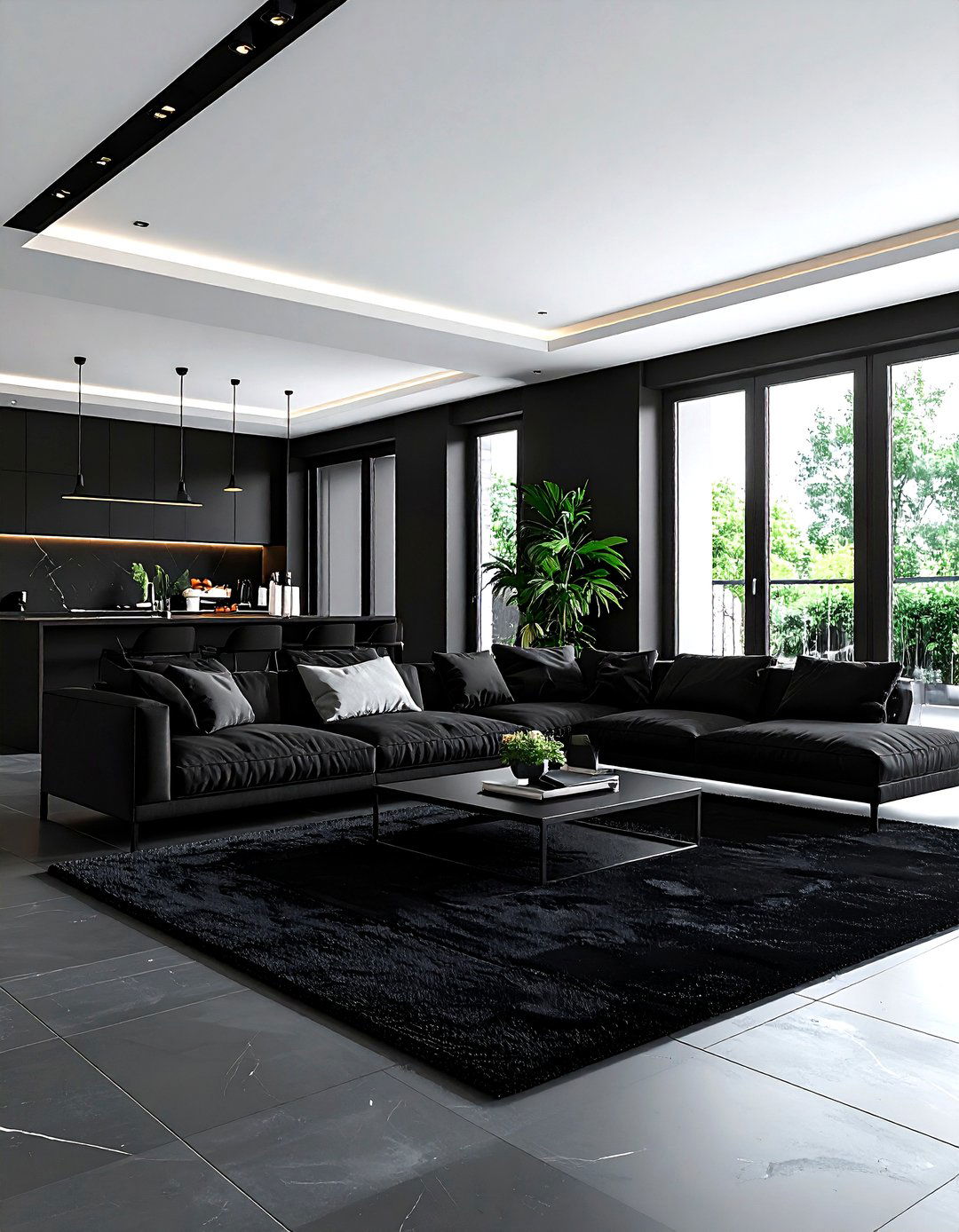 Open plan black living room - 30 modern black living room ideas