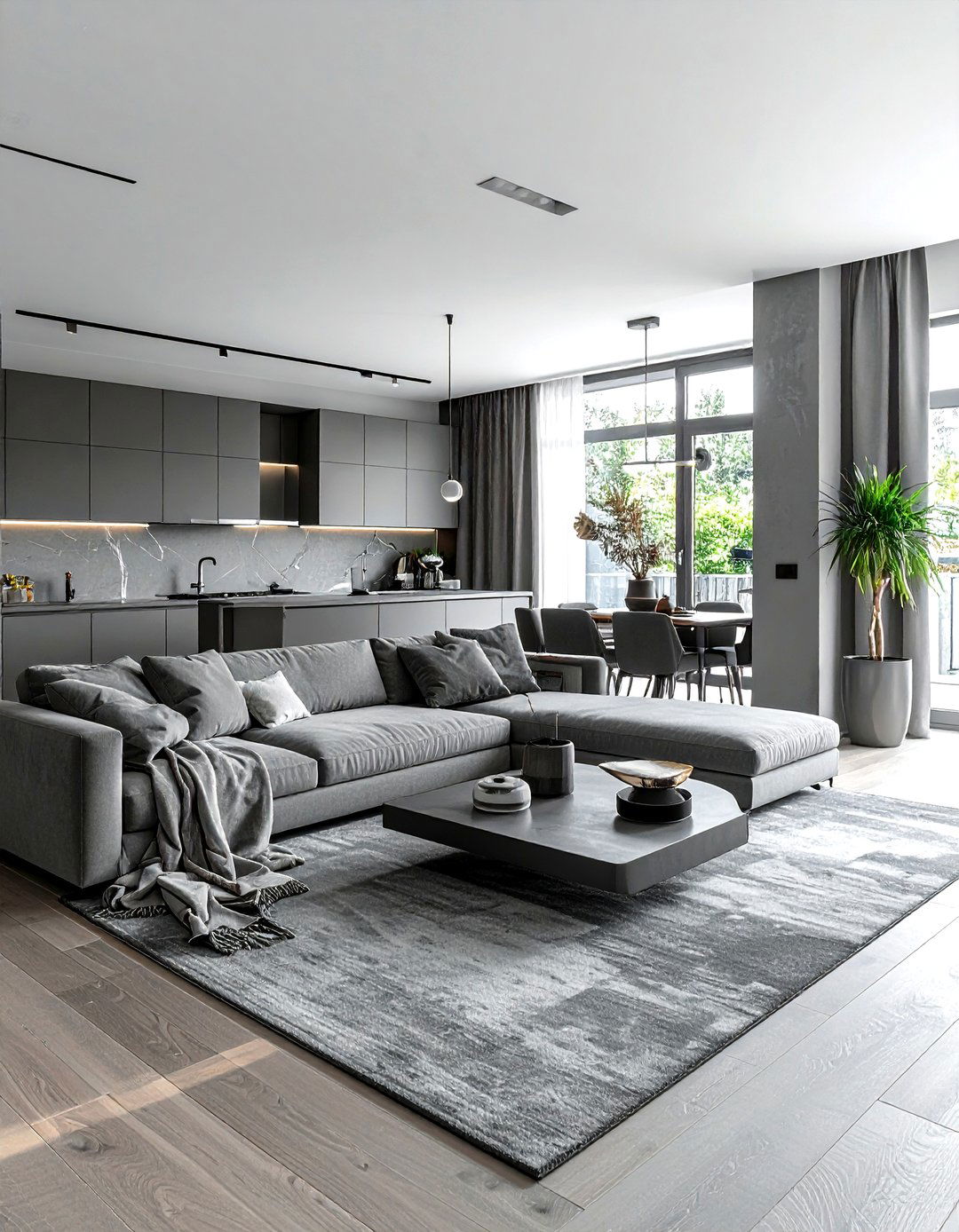 Open plan grey living room - 30 modern grey living room ideas