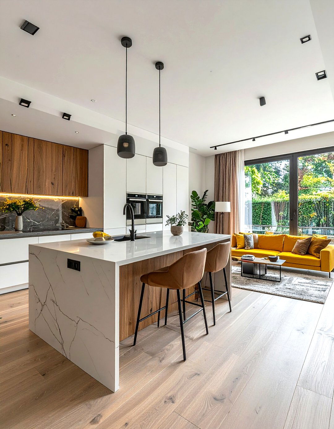 Open plan kitchen living area - 30 townhouse kitchen ideas