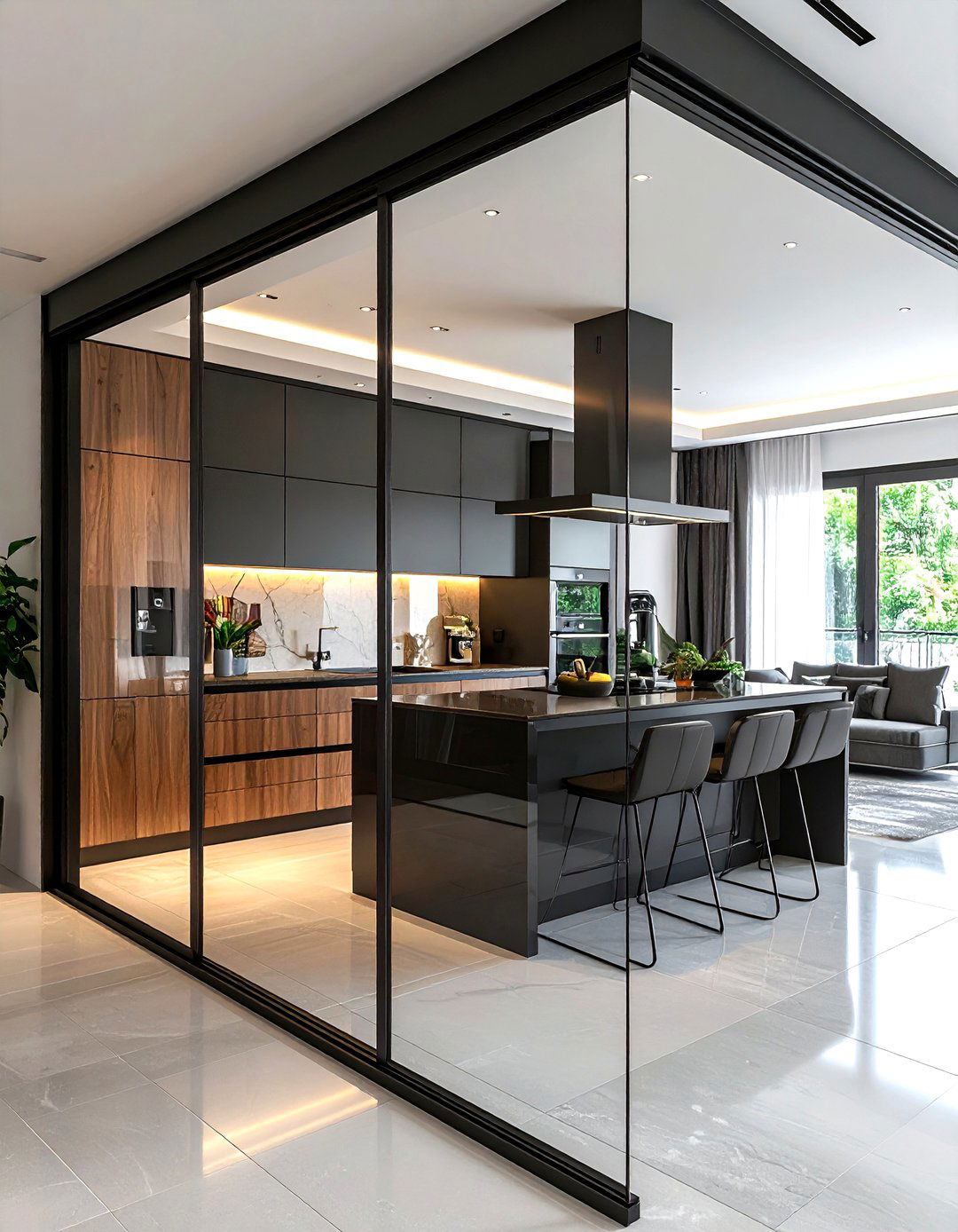 Open plan kitchen with glass partition - 30 open plan kitchen ideas