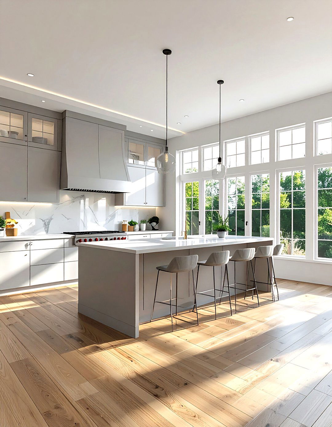 Open plan kitchen with multiple windows - 30 natural light kitchen ideas