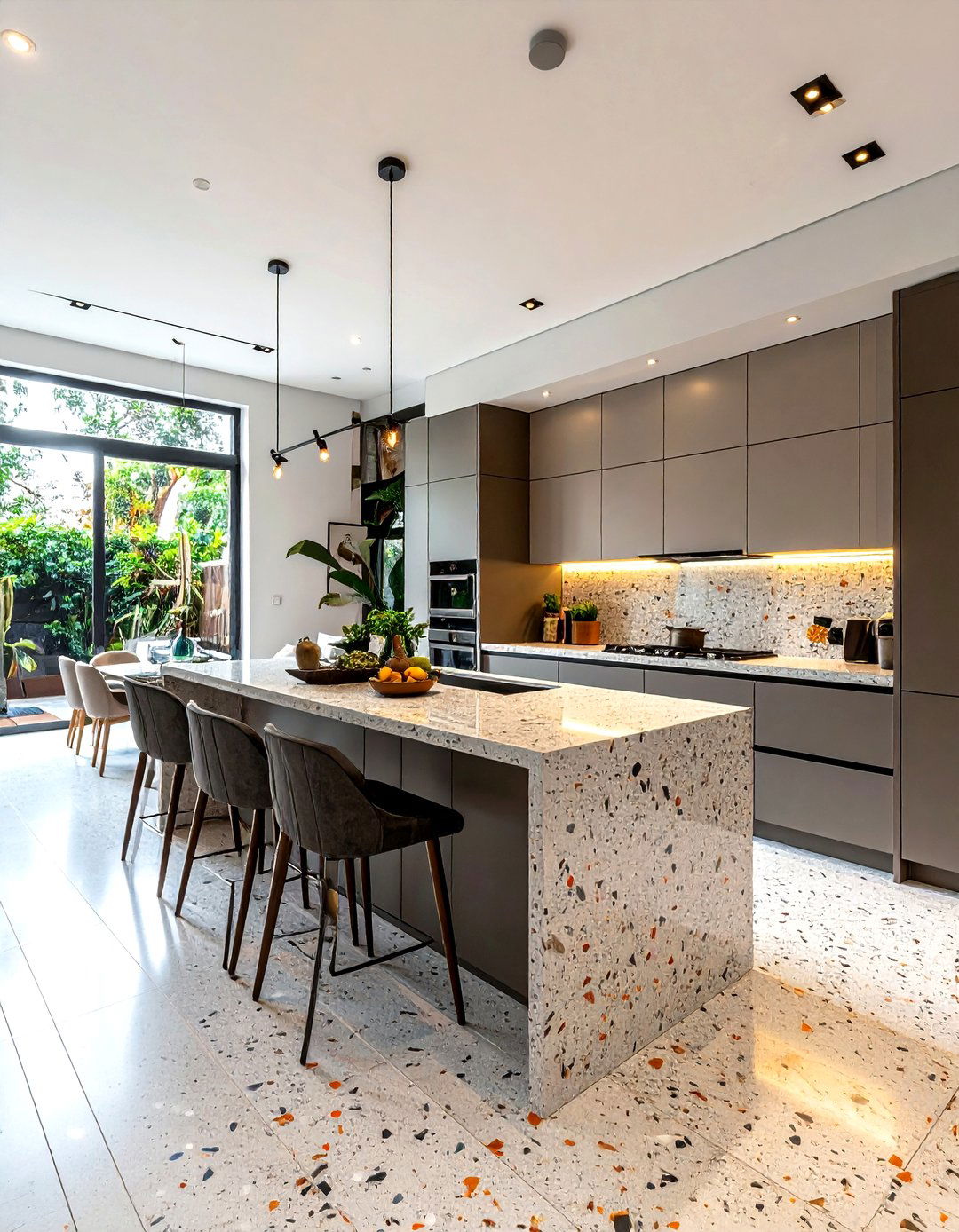 Open plan terrazzo kitchen - 30 terrazzo floor kitchen ideas