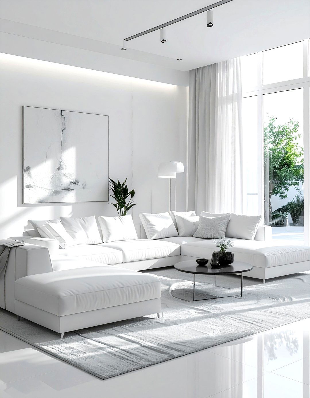 Open plan white living room - 30 minimalist white living room ideas