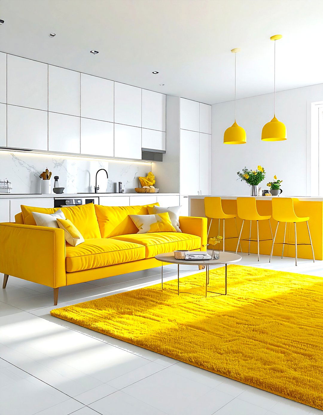 Open plan yellow living room - 30 yellow and white living room ideas