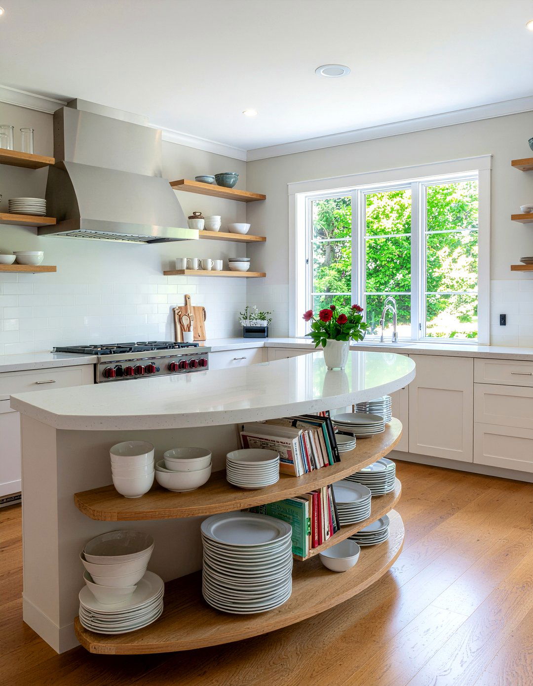 Open shelf curved island - 30 curved kitchen island ideas