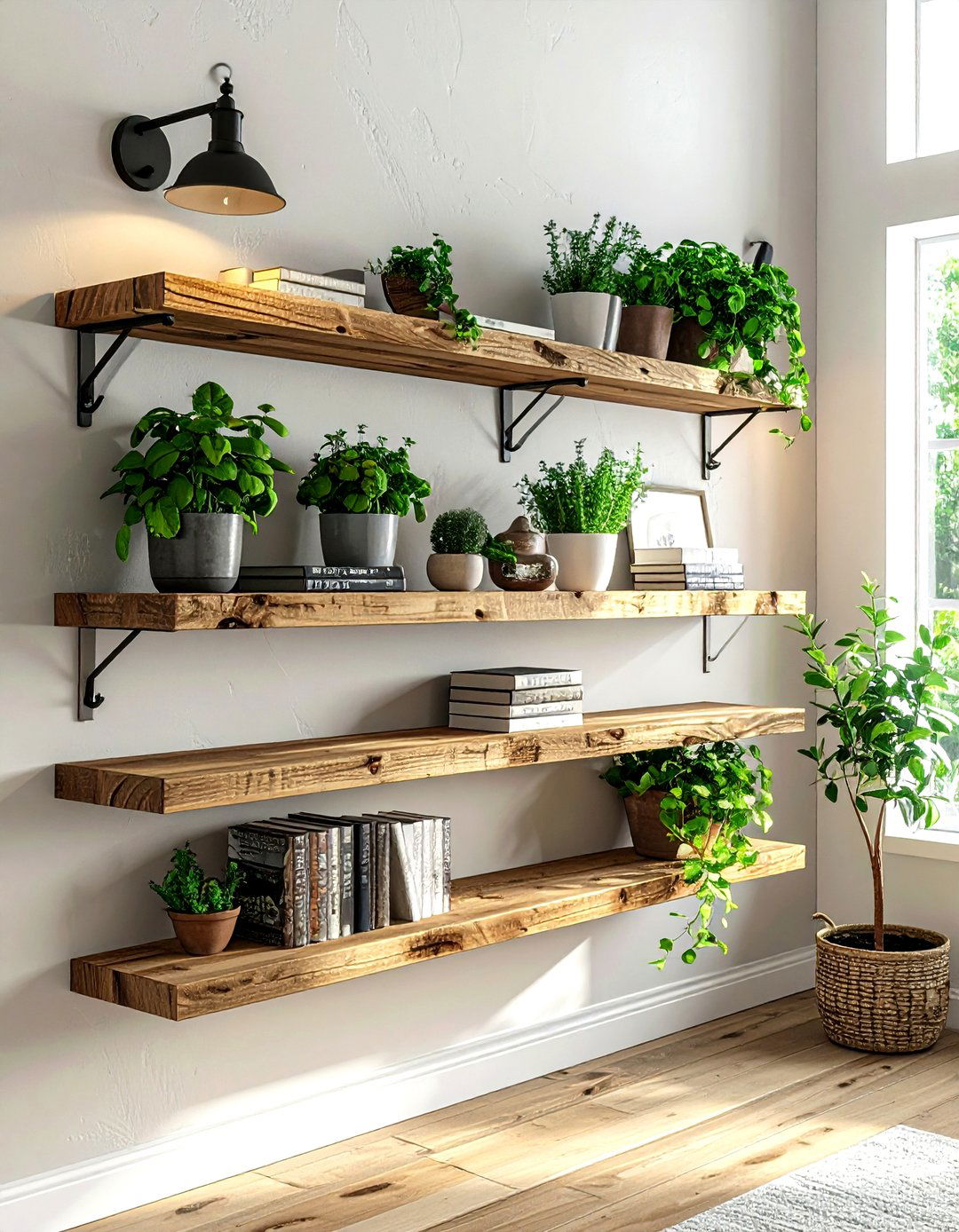 Open shelf wall sconce - 30 kitchen accent lighting ideas