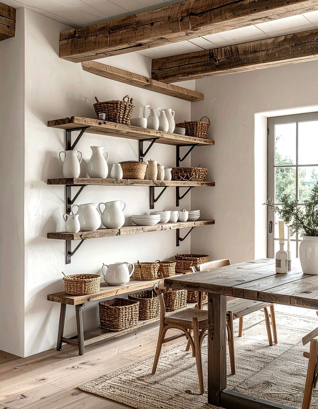 Open shelving dining room - 30 French farmhouse dining room ideas