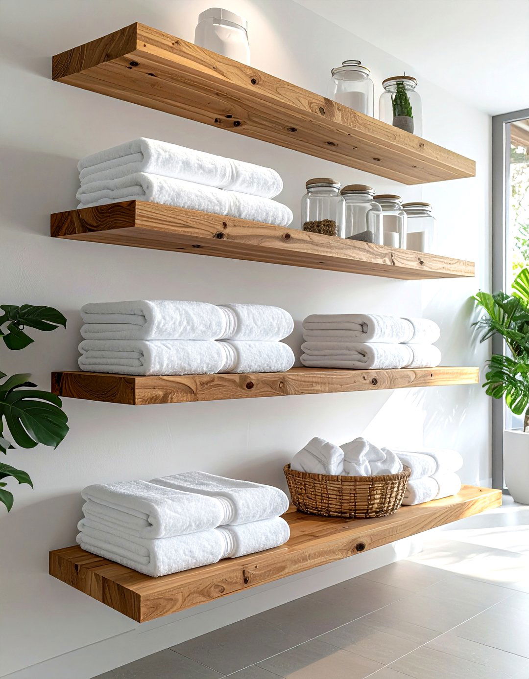 Open shelving for towels - 30 Parisian bathroom ideas