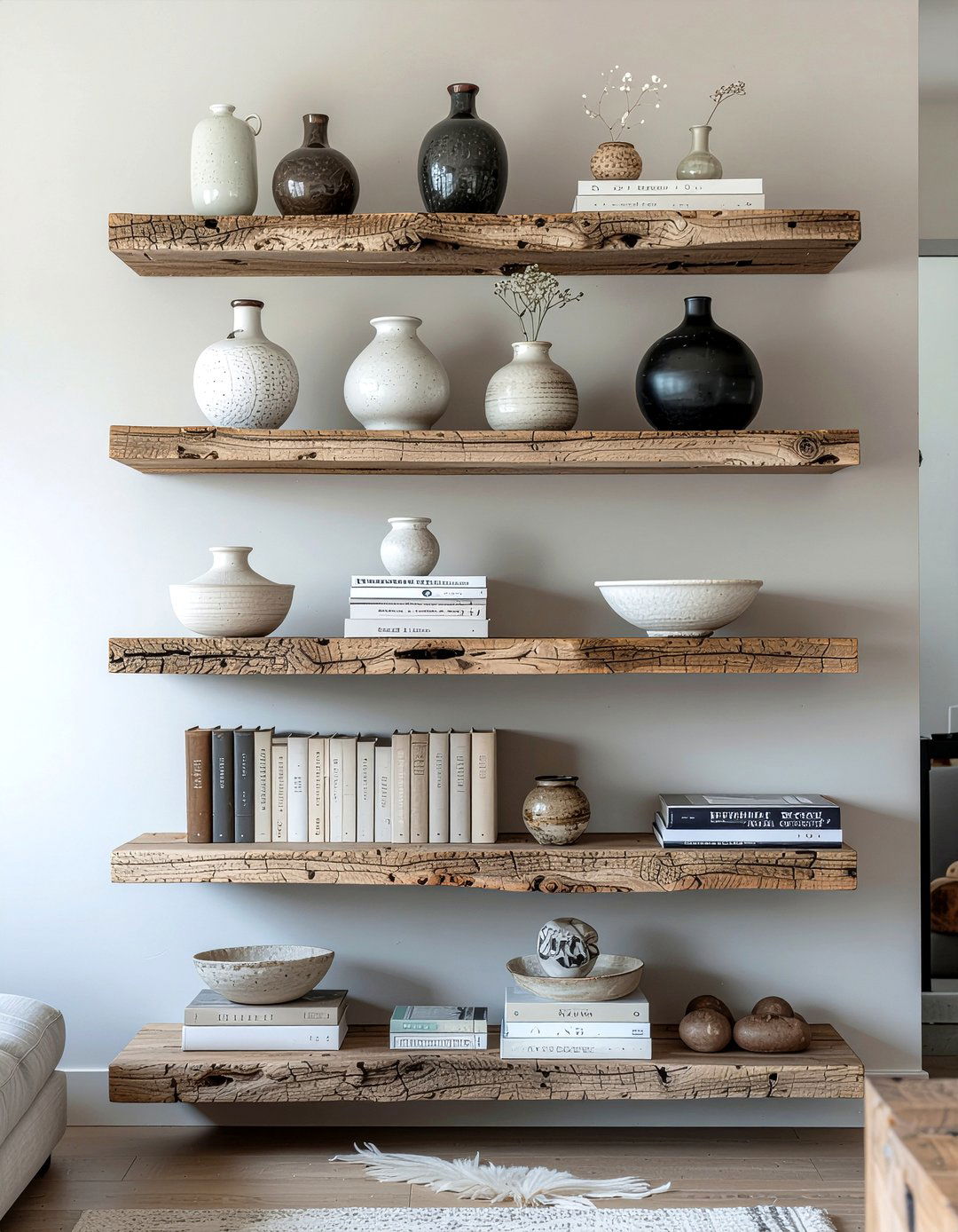 Open shelving living room - 30 earthy living room ideas