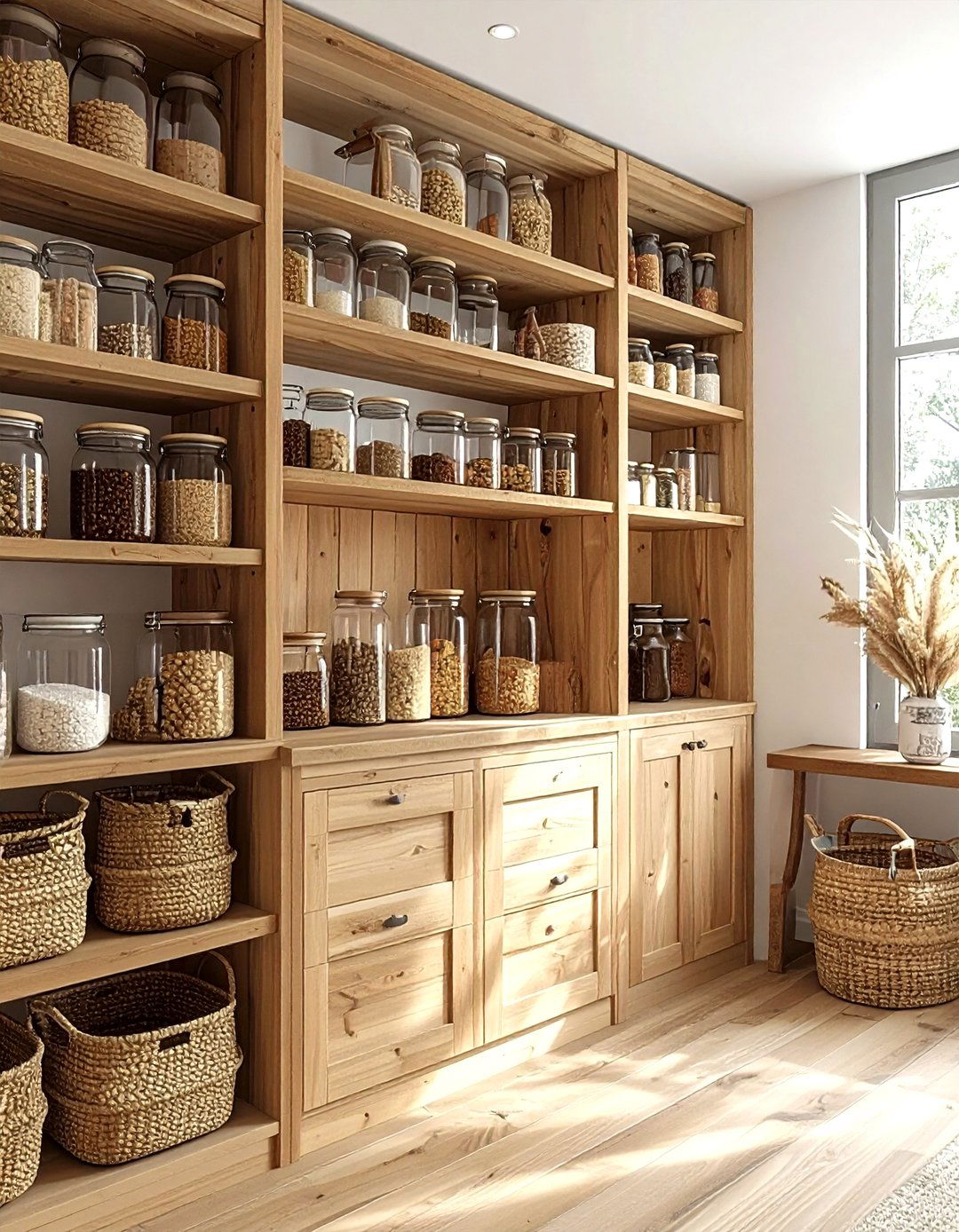 Open shelving pantry - 30 peaceful decor ideas
