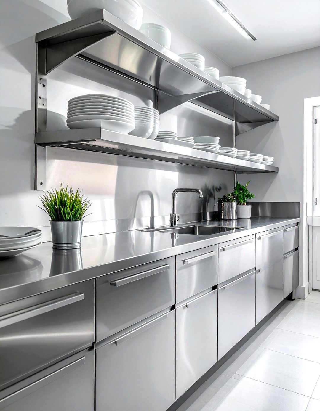 Open shelving stainless steel - 30 stainless steel countertop kitchen ideas