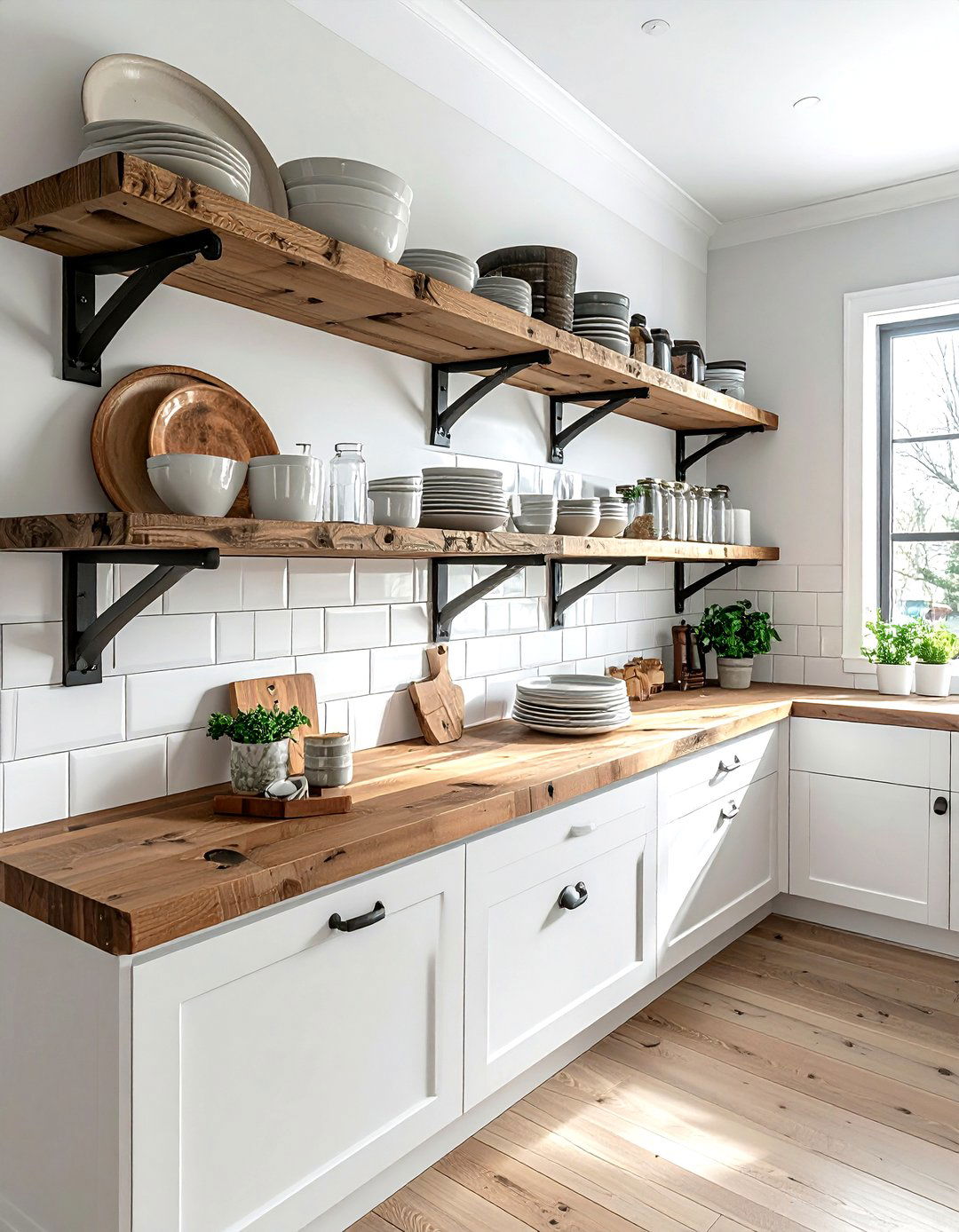 Open shelving with metal brackets - 30 kitchen character ideas