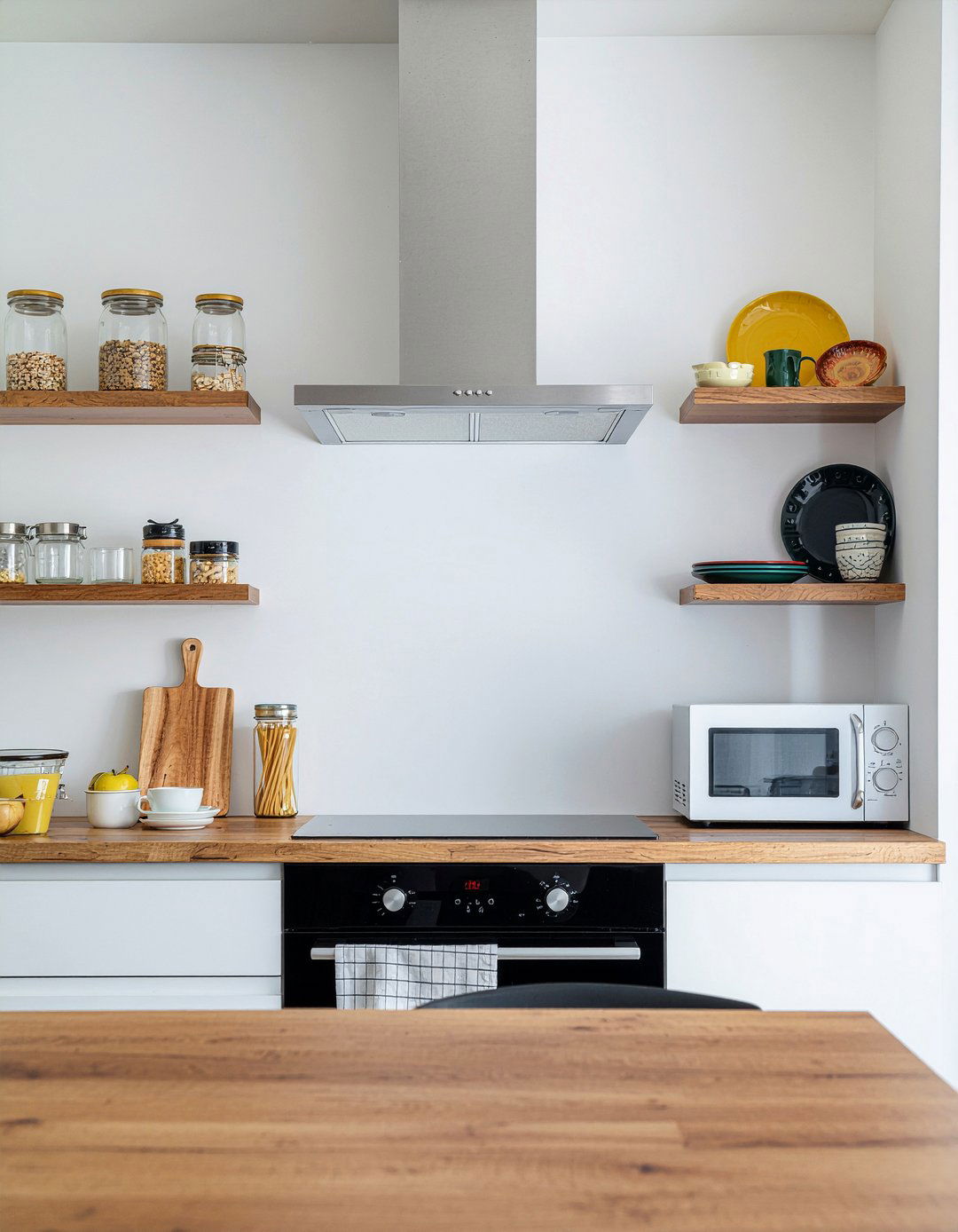 Open shelving with microwave over stove - 30 over-the-range microwave kitchen ideas