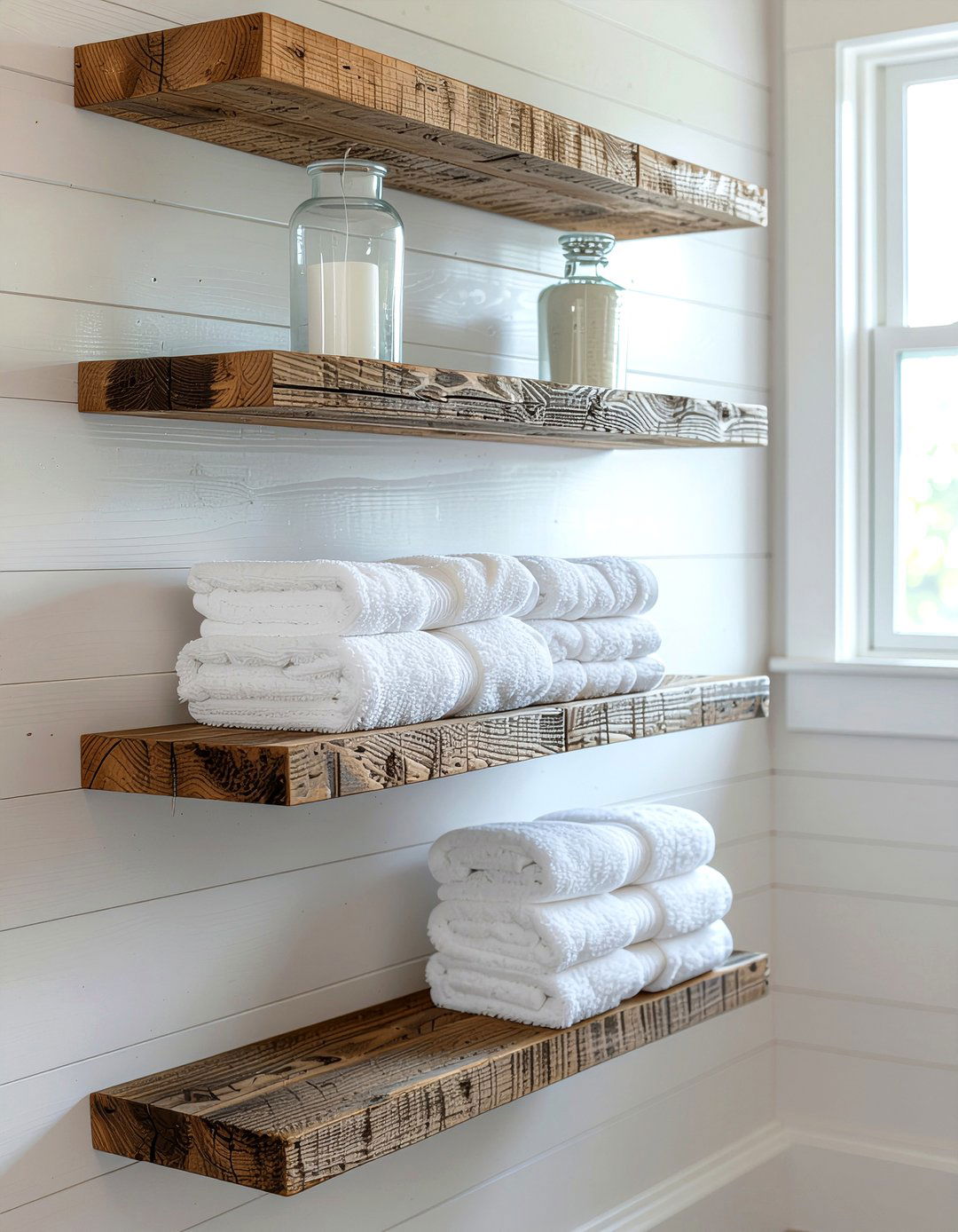 Open wall shelves - 30 bathroom optimization ideas