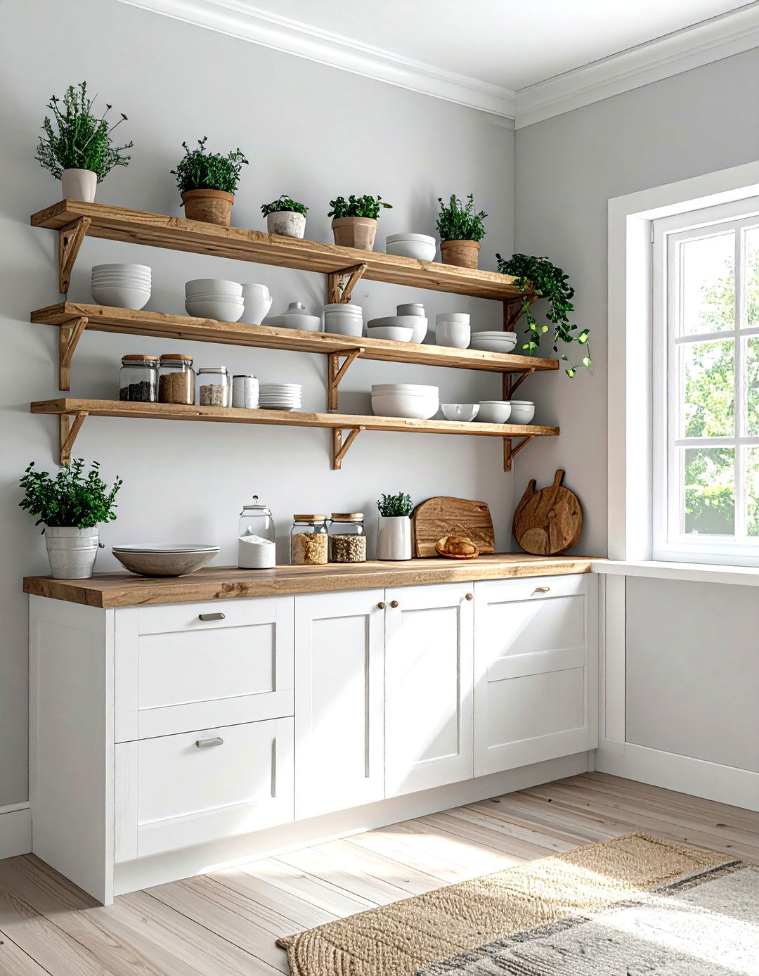 Open wood shelving - 30 cottage kitchen ideas