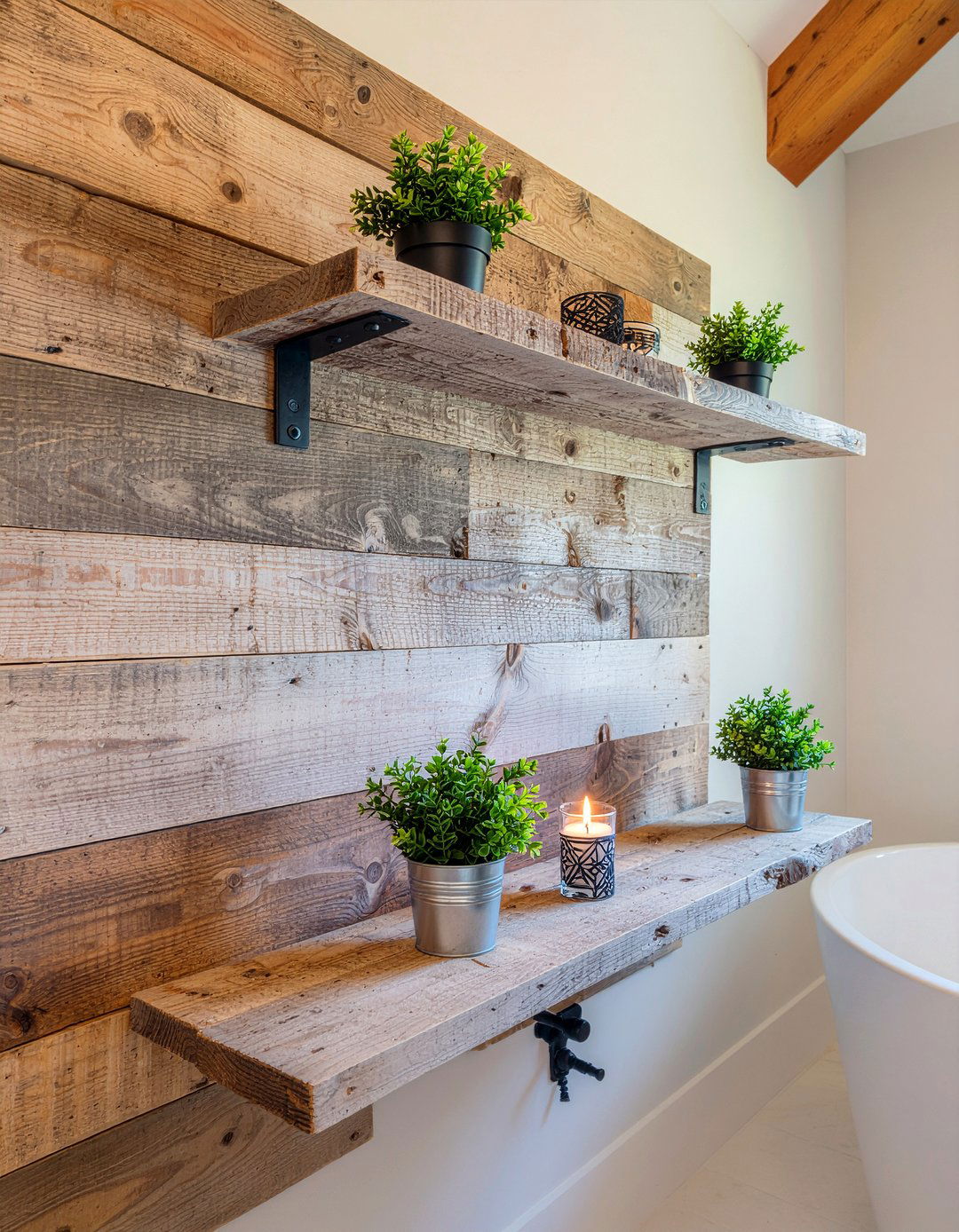 Open wood shelving - 30 French country bathroom ideas