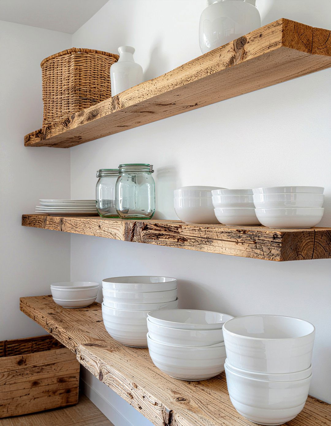 Open wood shelving - 30 French country living room ideas