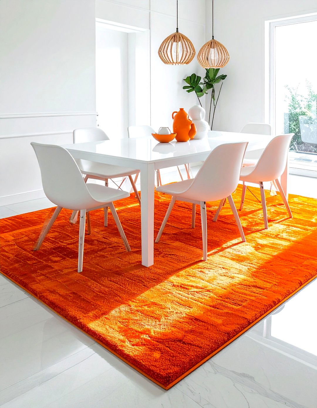 Orange Area Rug White Dining Set - 30 orange and white dining room ideas
