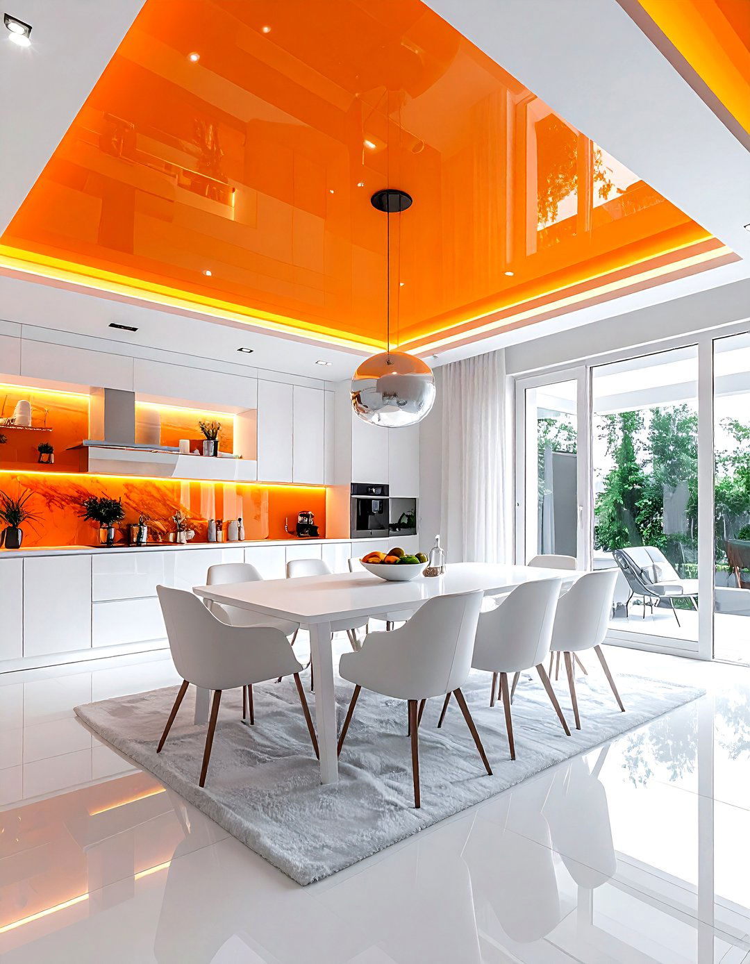 Orange Ceiling White Dining Room - 30 orange and white dining room ideas