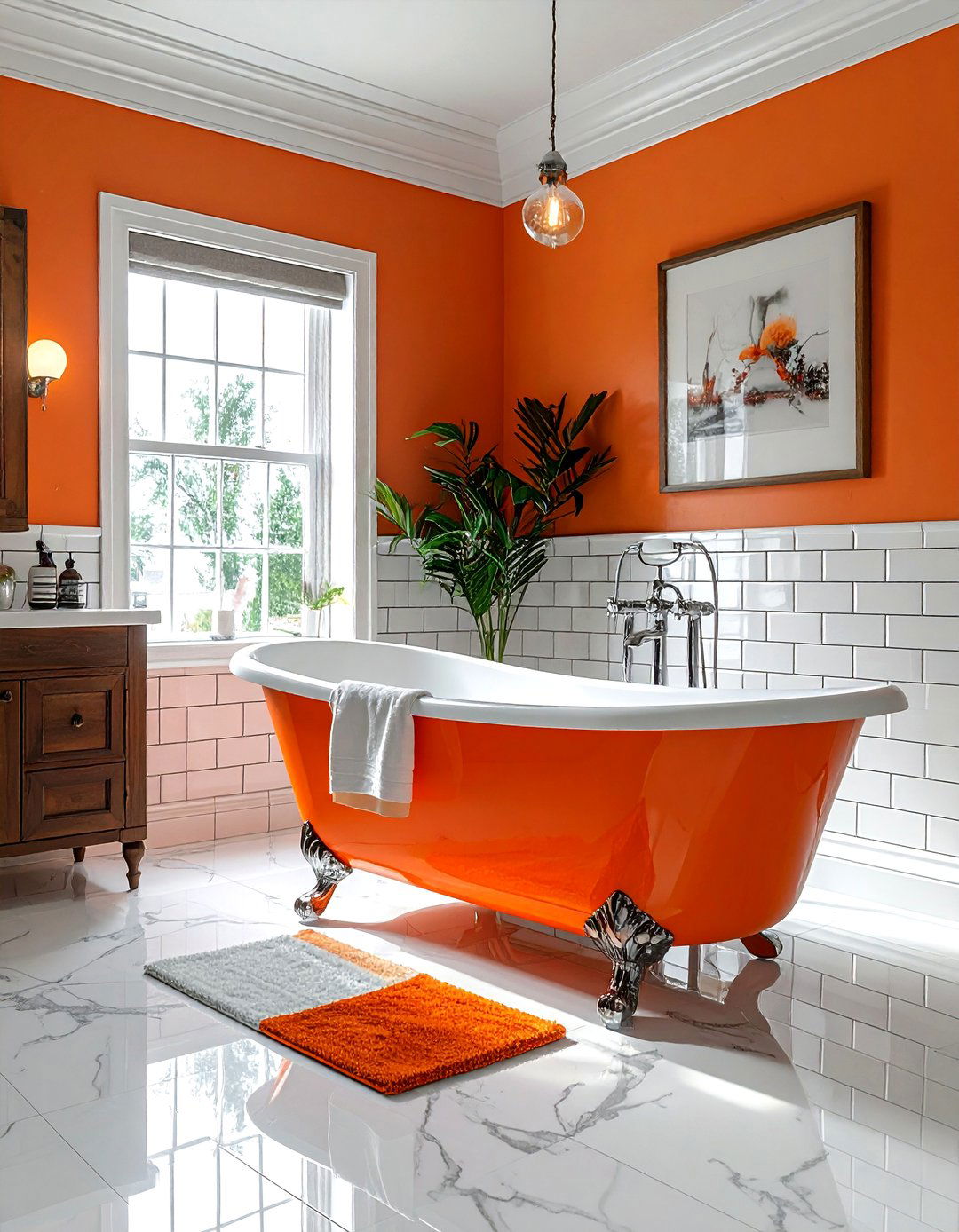 Orange Clawfoot Tub Bathroom - 30 orange and white bathroom ideas