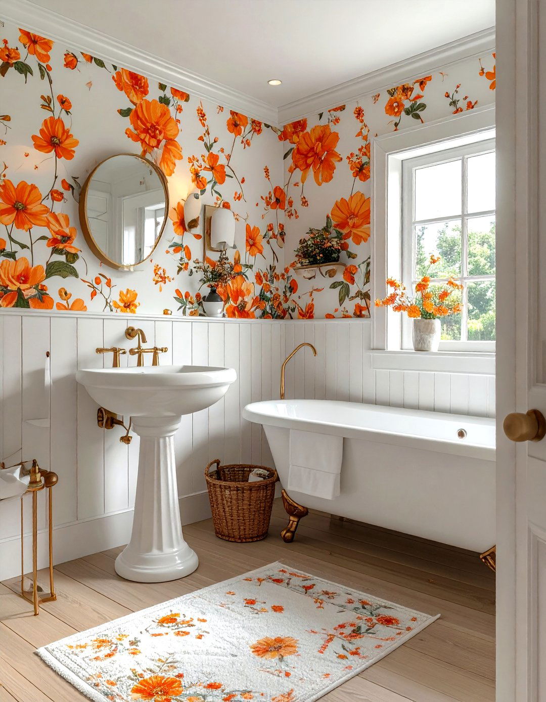 Orange Floral Wallpaper Bathroom - 30 orange and white bathroom ideas