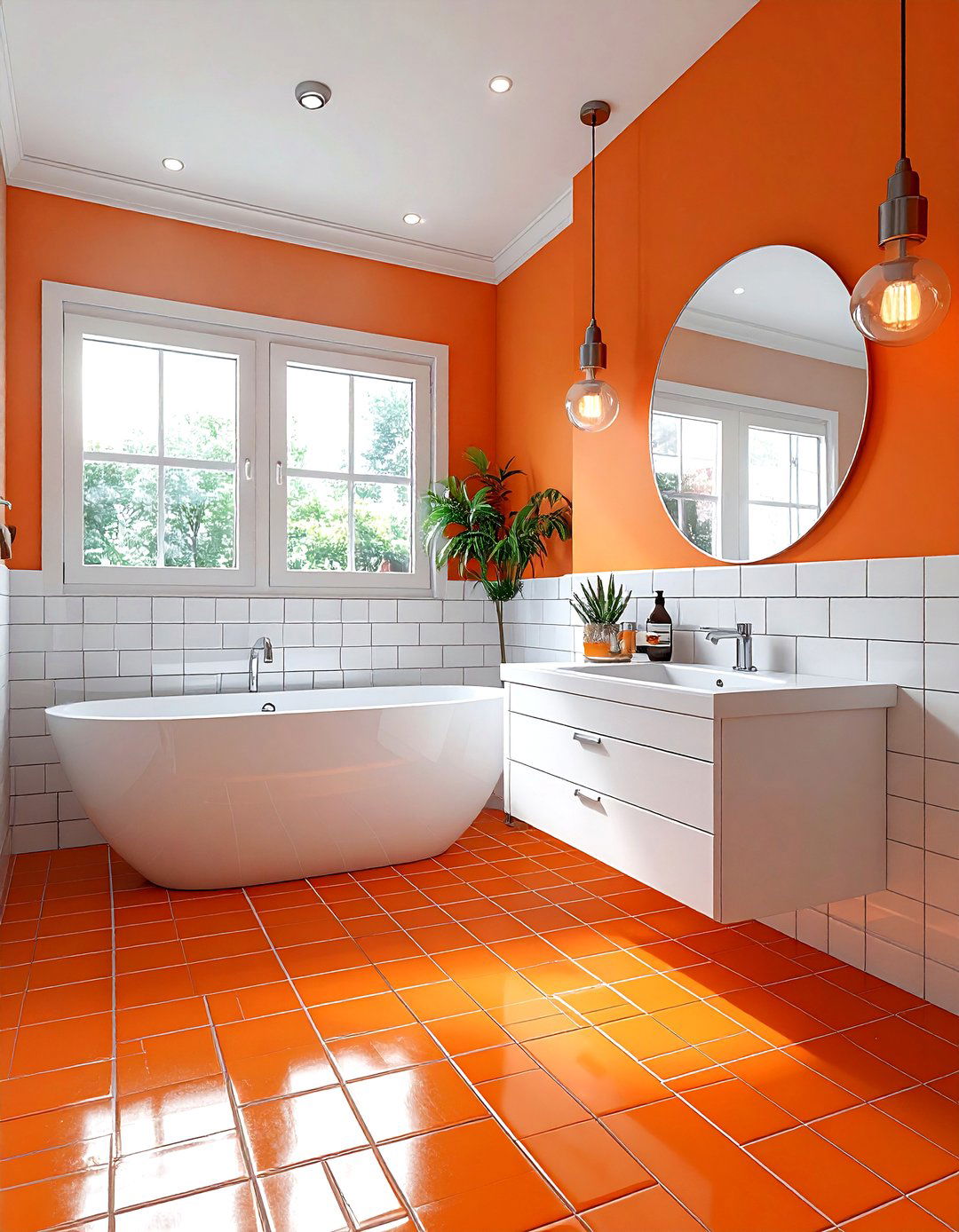 Orange Penny Tile Bathroom - 30 orange and white bathroom ideas