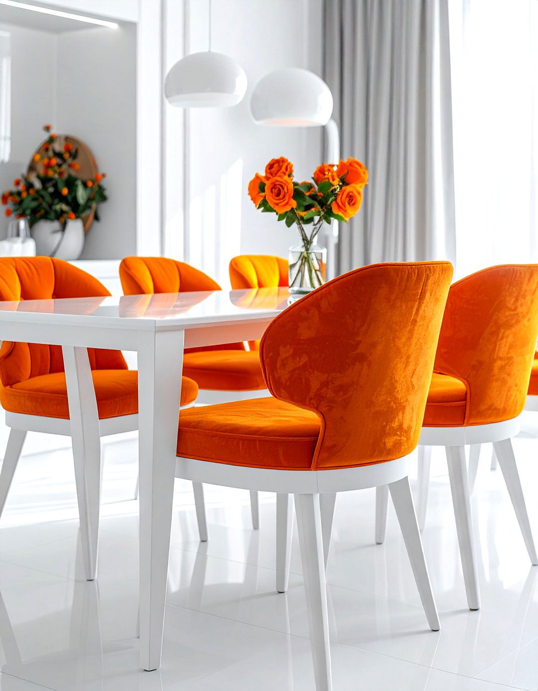 Orange Seat Cushions White Dining Chairs - 30 orange and white dining room ideas