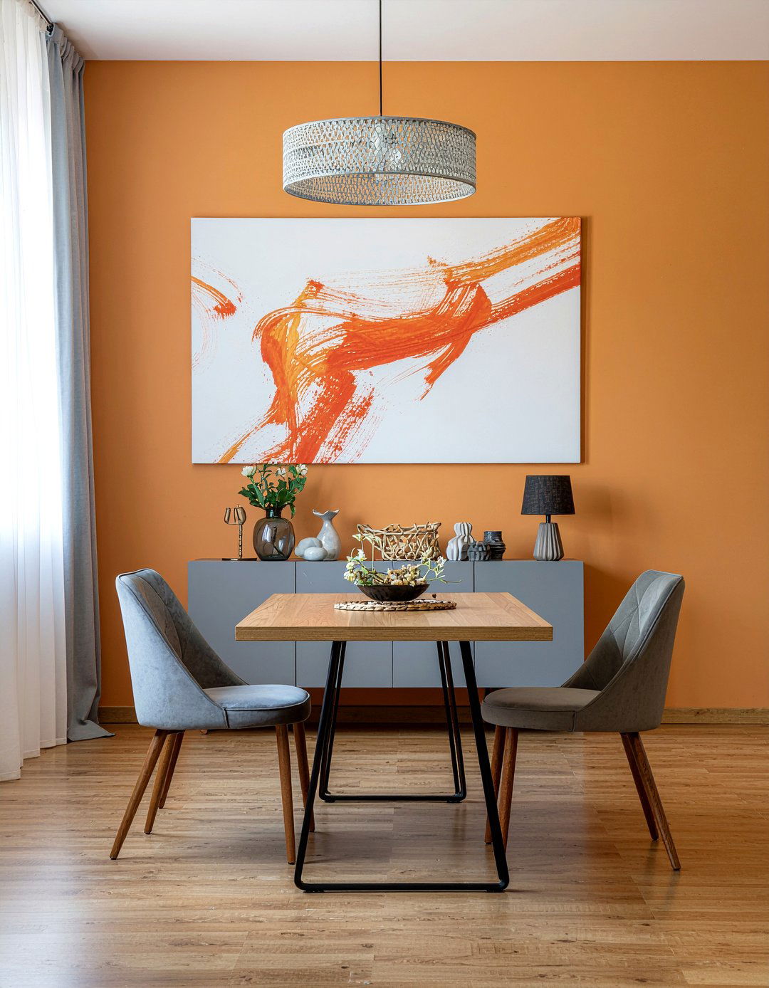 Orange abstract wall art - 30 orange dining room ideas