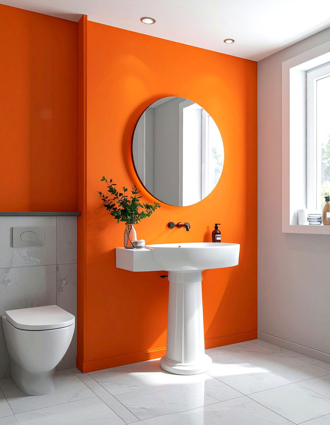 Orange accent wall bathroom - 30 bright orange bathroom ideas