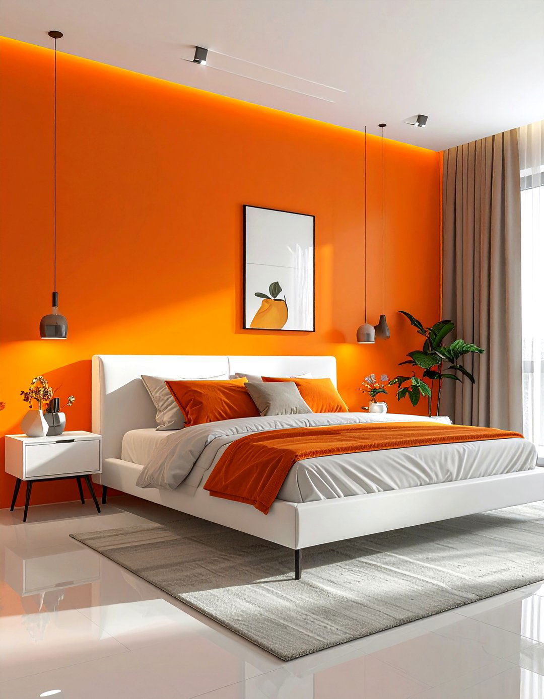 Orange accent wall bedroom - 30 bright orange bedroom ideas