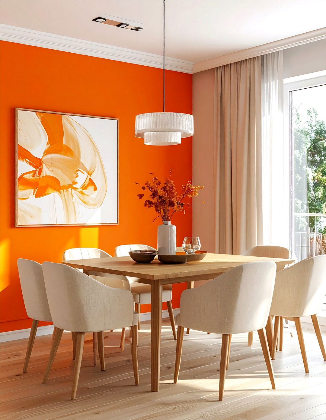 Orange accent wall - 30 bright orange dining room ideas