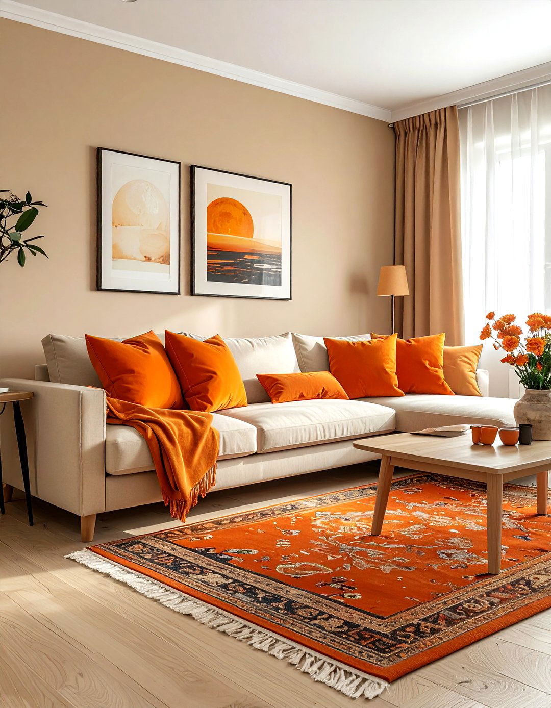 Orange and beige living room - 30 bright orange living room ideas