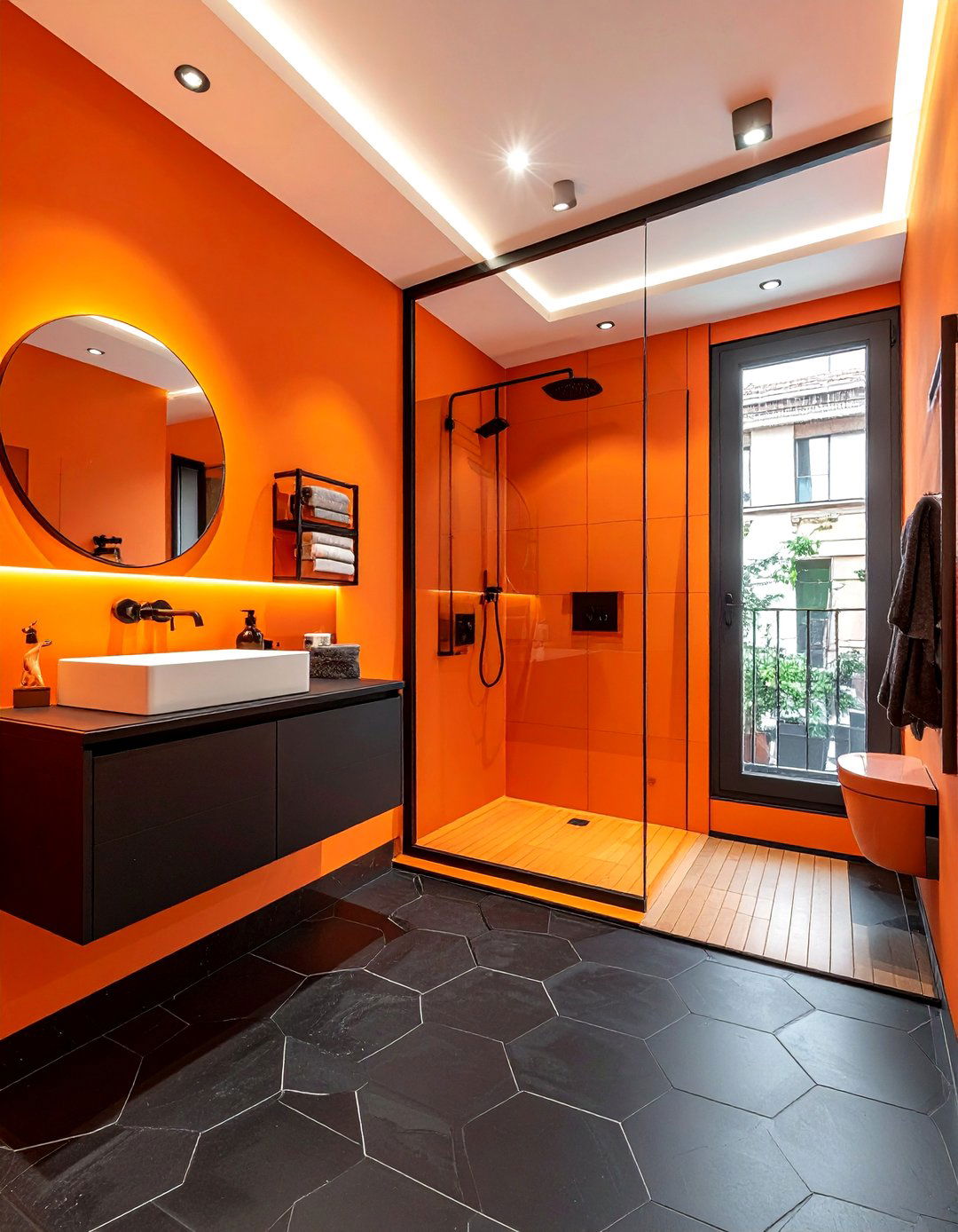 Orange and black bathroom - 30 bright orange bathroom ideas