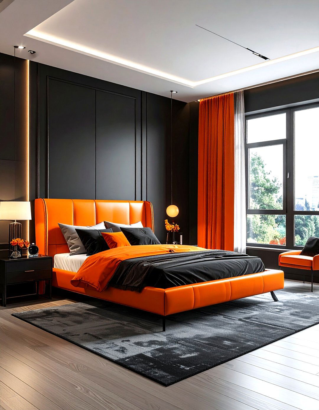 Orange and black bedroom - 30 bright orange bedroom ideas