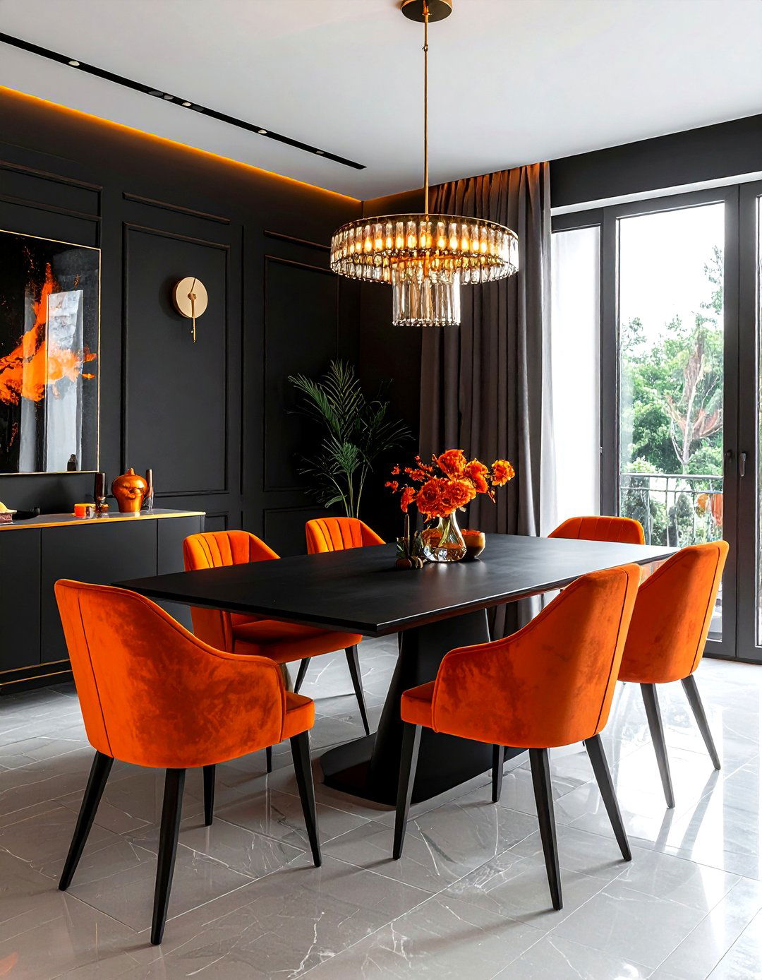 Orange and black dining - 30 bright orange dining room ideas