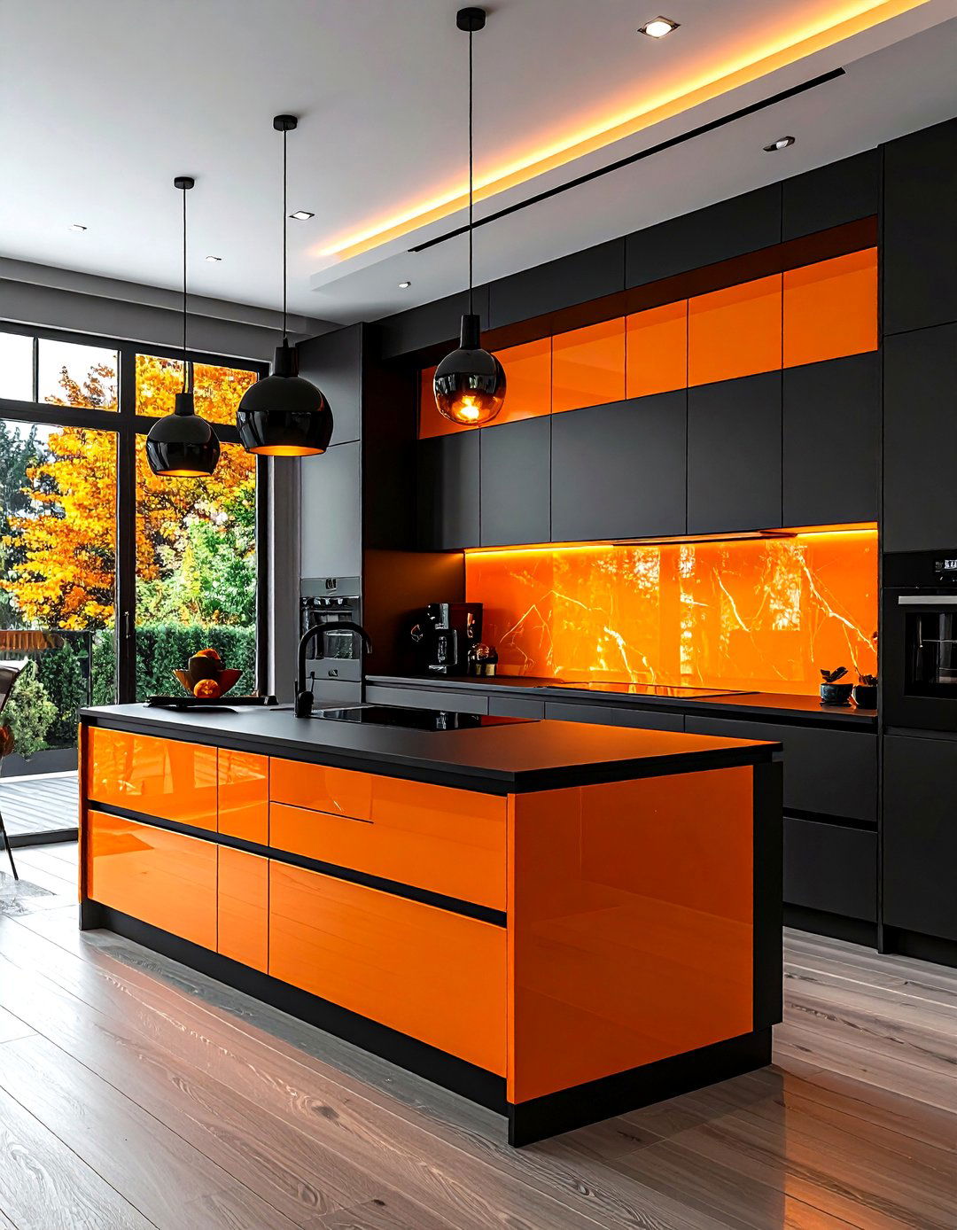 Orange and black kitchen - 30 orange kitchen decor ideas